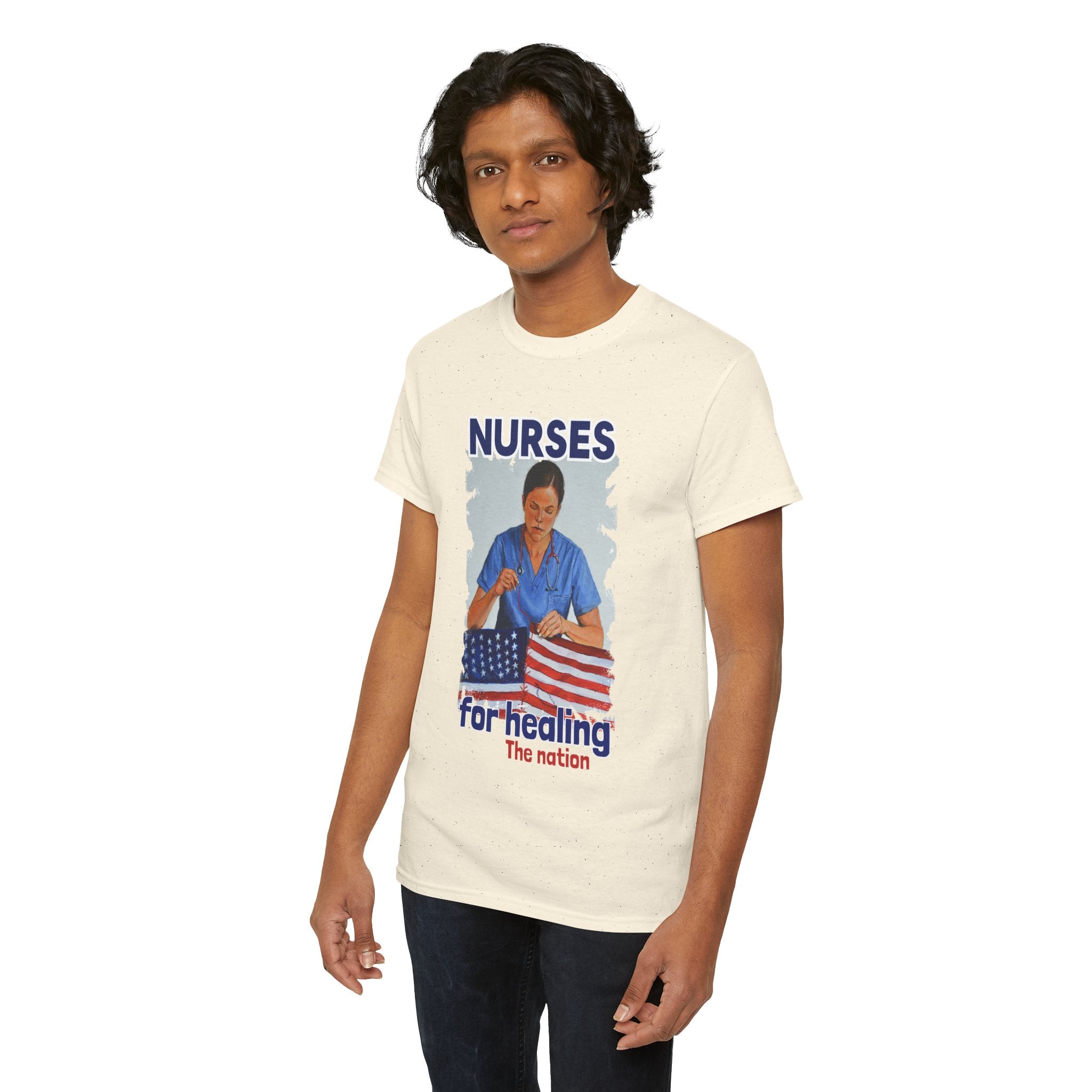 Unisex Medium fabric Cotton Tee - Nurses For Healing The Nation (front) - Nurses Standing Up For Humanity (back) - 100% cotton - NFH-T-G5000