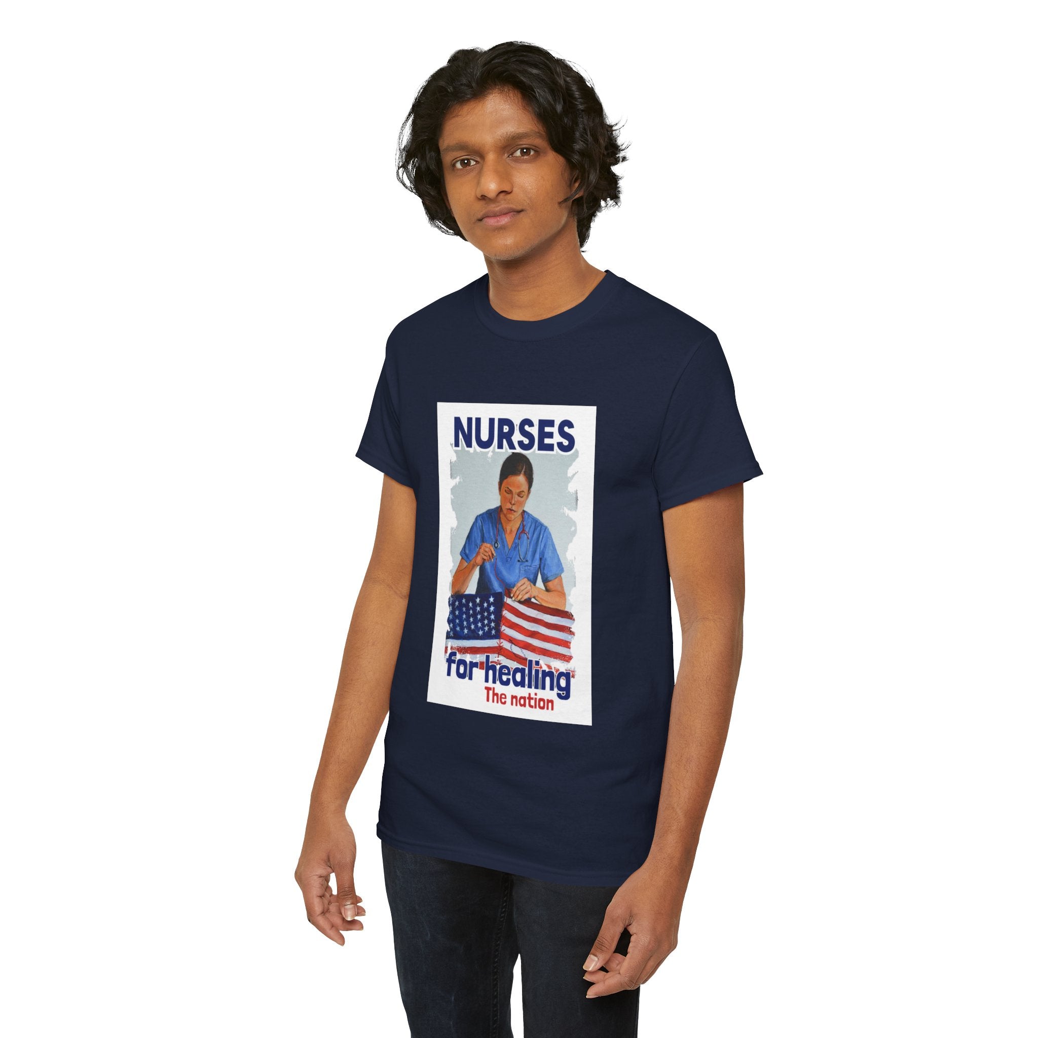 Unisex Medium fabric Cotton Tee - Nurses For Healing The Nation (front) - Nurses Standing Up For Humanity (back) - 100% cotton - NFH-T-G5000