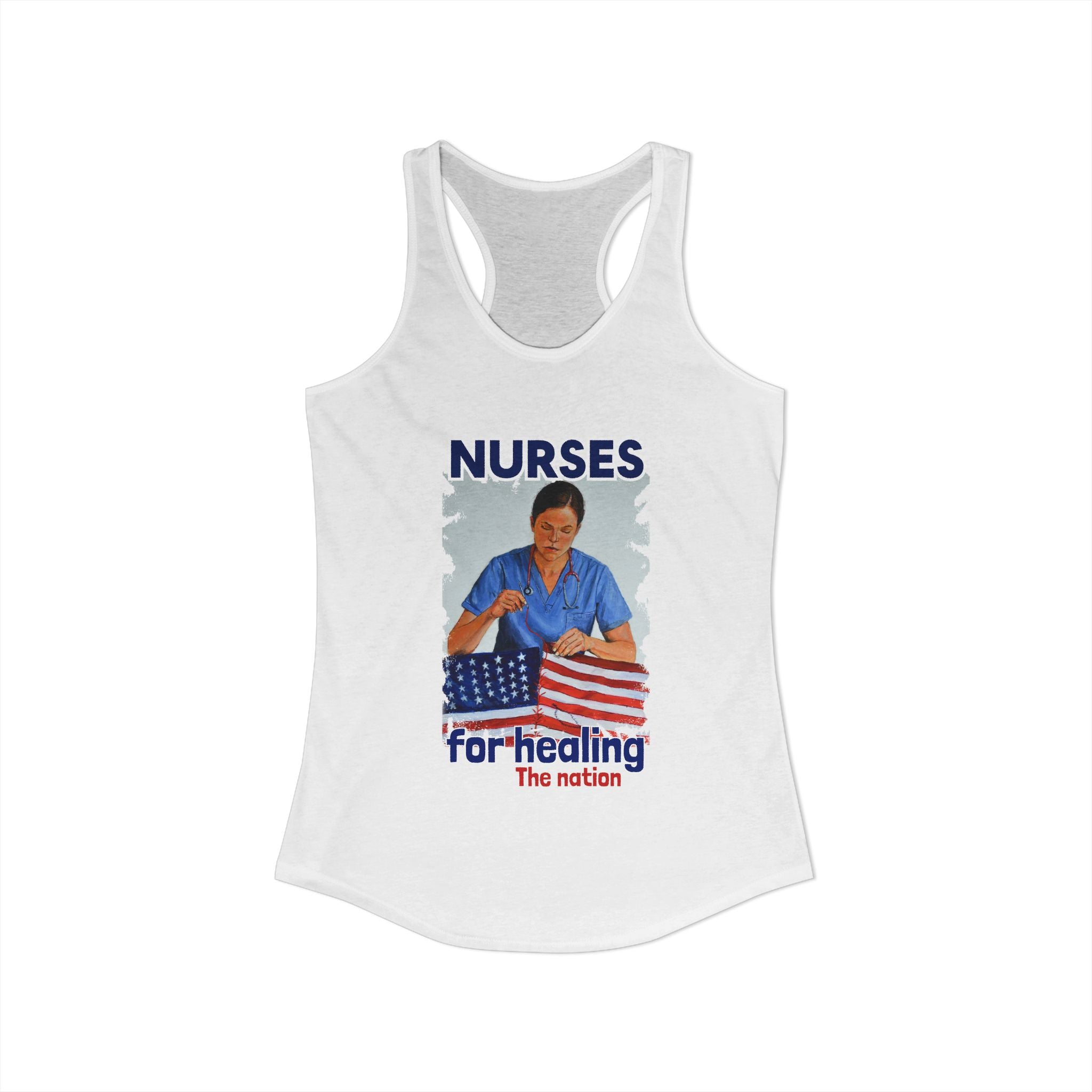 Women's Extra Light fabric Ideal Racerback Tank - Nurses For Healing The Nation (front) - Nurses Standing Up For Humanity (back) - 60% combed, ring-spun cotton and 40% polyester - NFH-R-NL1533
