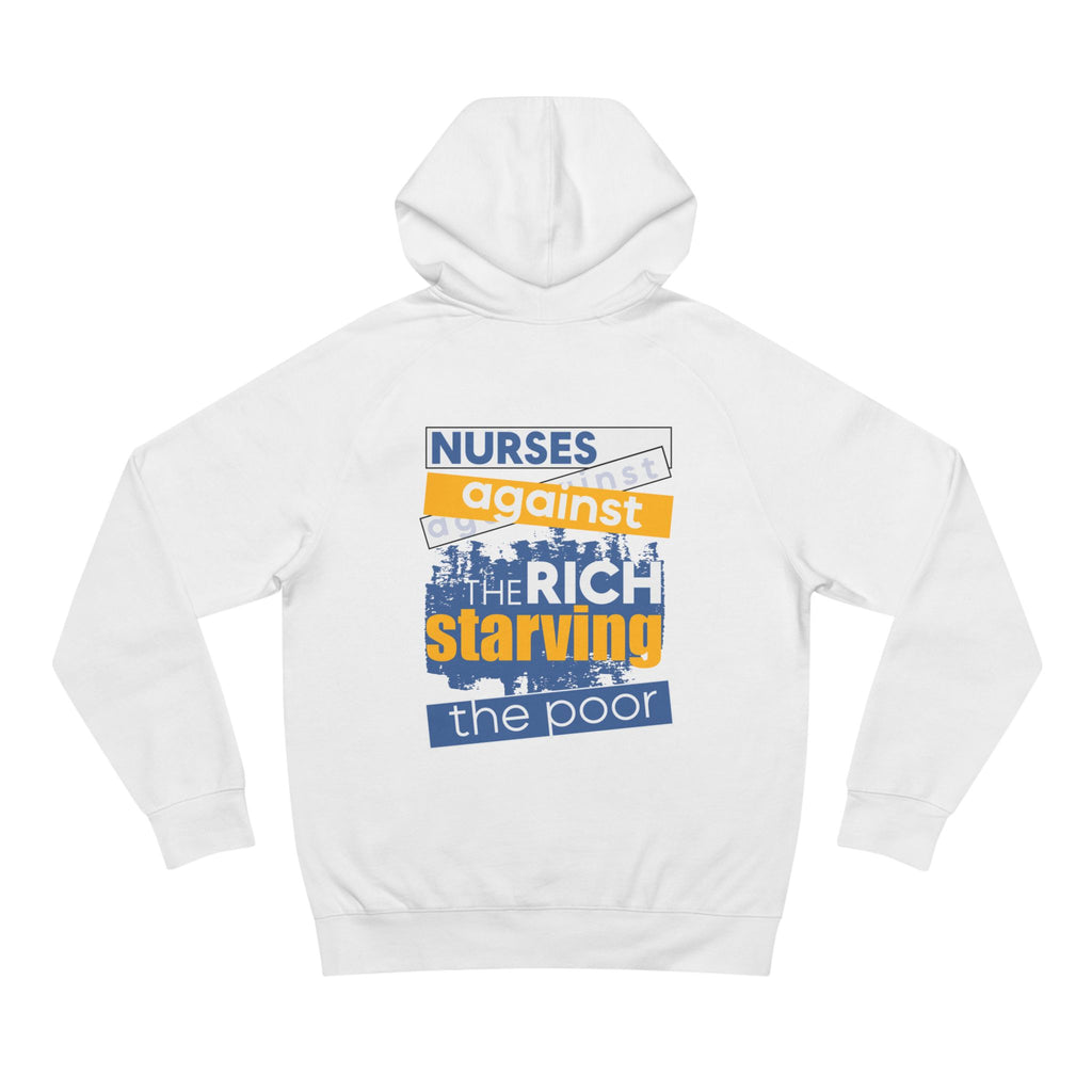 Unisex Mid-weight Hoodie - Free School Lunches For All (front) - Nurses Against The Rich Starving The Poor (back) - 80% cotton, 20% Polyester - NAH-H-AC5101