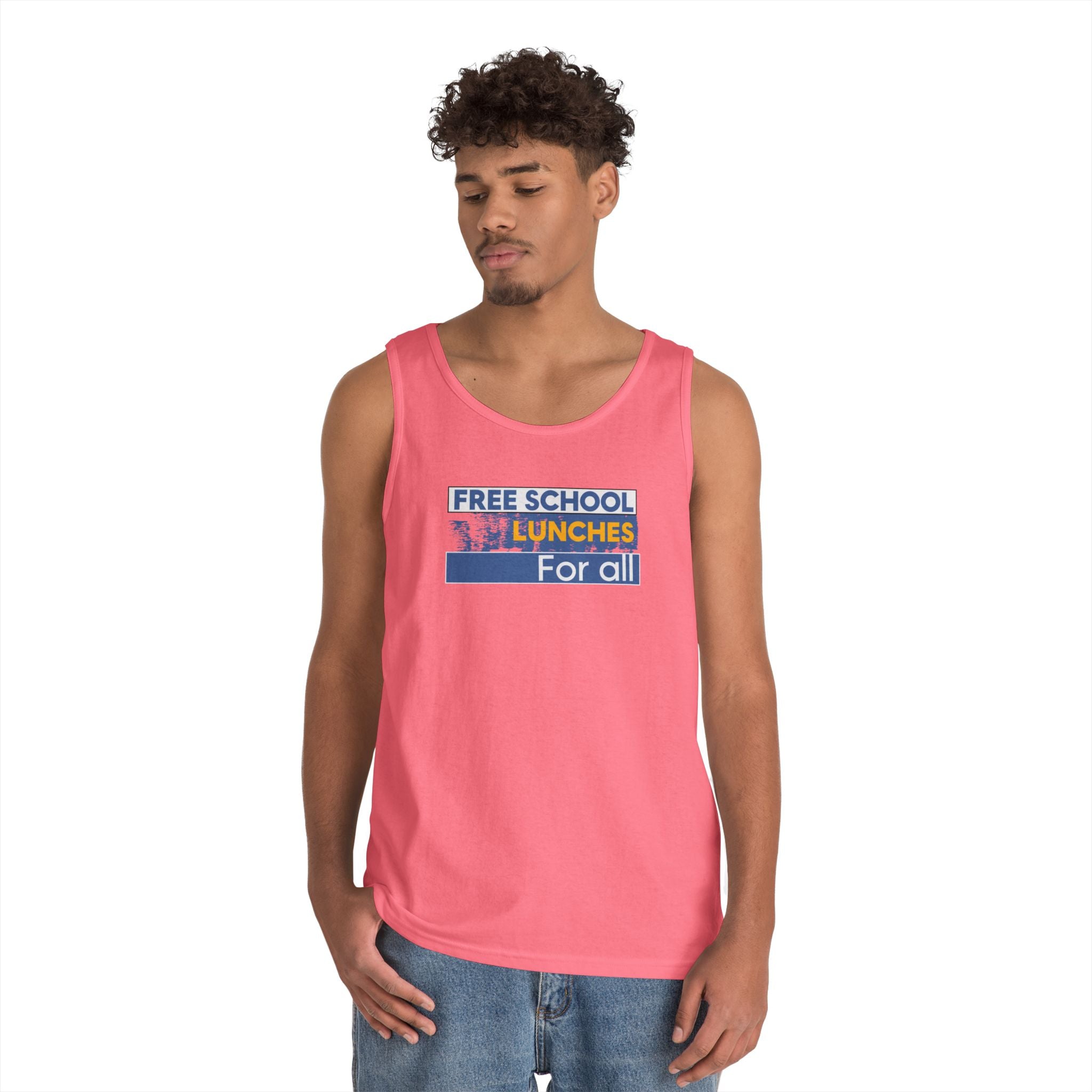 Unisex Medium fabric Cotton Tank Top - Free School Lunches For All (front) - Nurses Against The Rich Starving The Poor (back) - 100% cotton - NAH-K-G5200