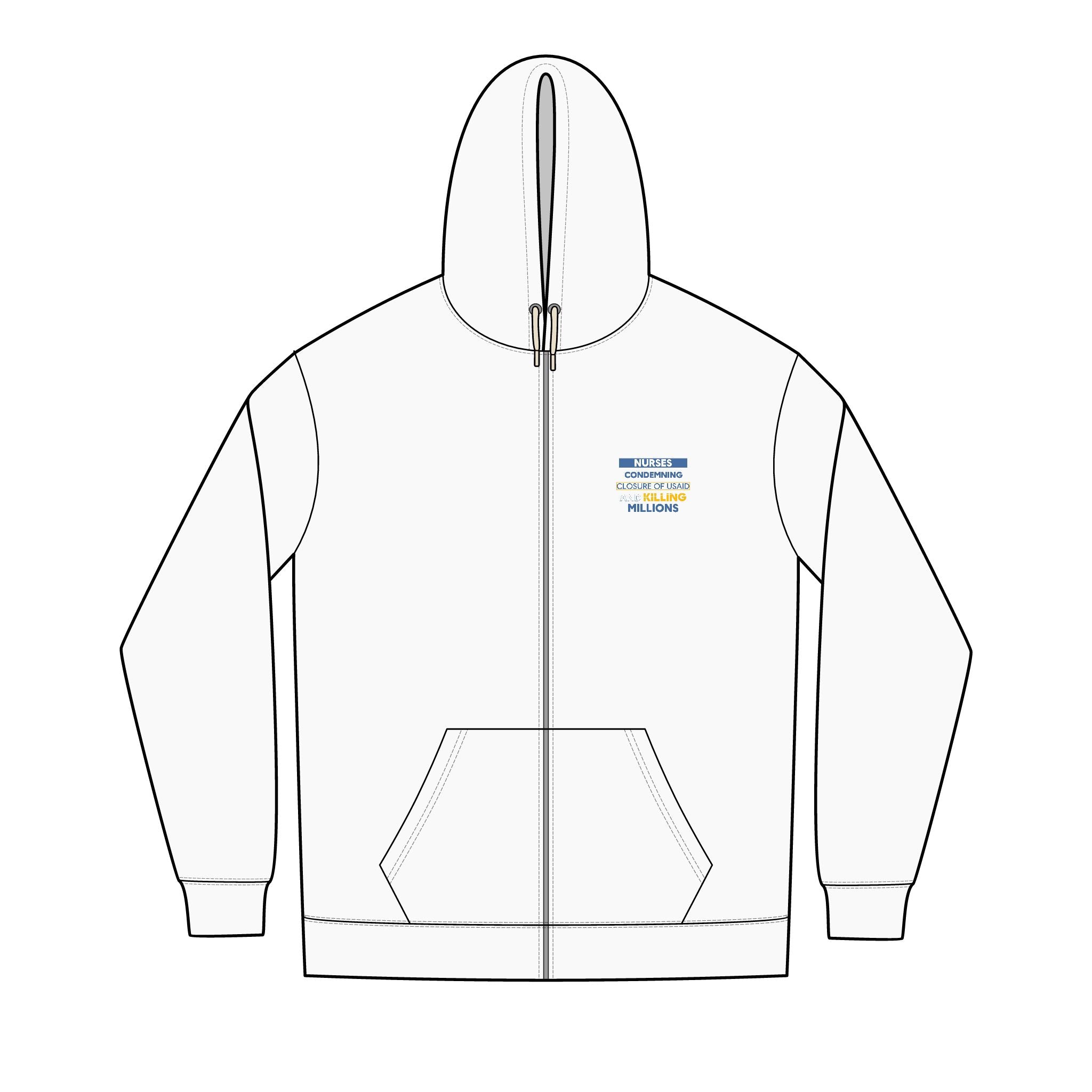 Men's Medium-heavy fabric Full-Zip Hoodie - Nurses Condemning Closure of USAID (front) - Nurses For NIH, CDC, FEMA, USAID, and YOU (back) - 60% recycled cotton, 40% recycled polyester - NFG-Z-DT8102