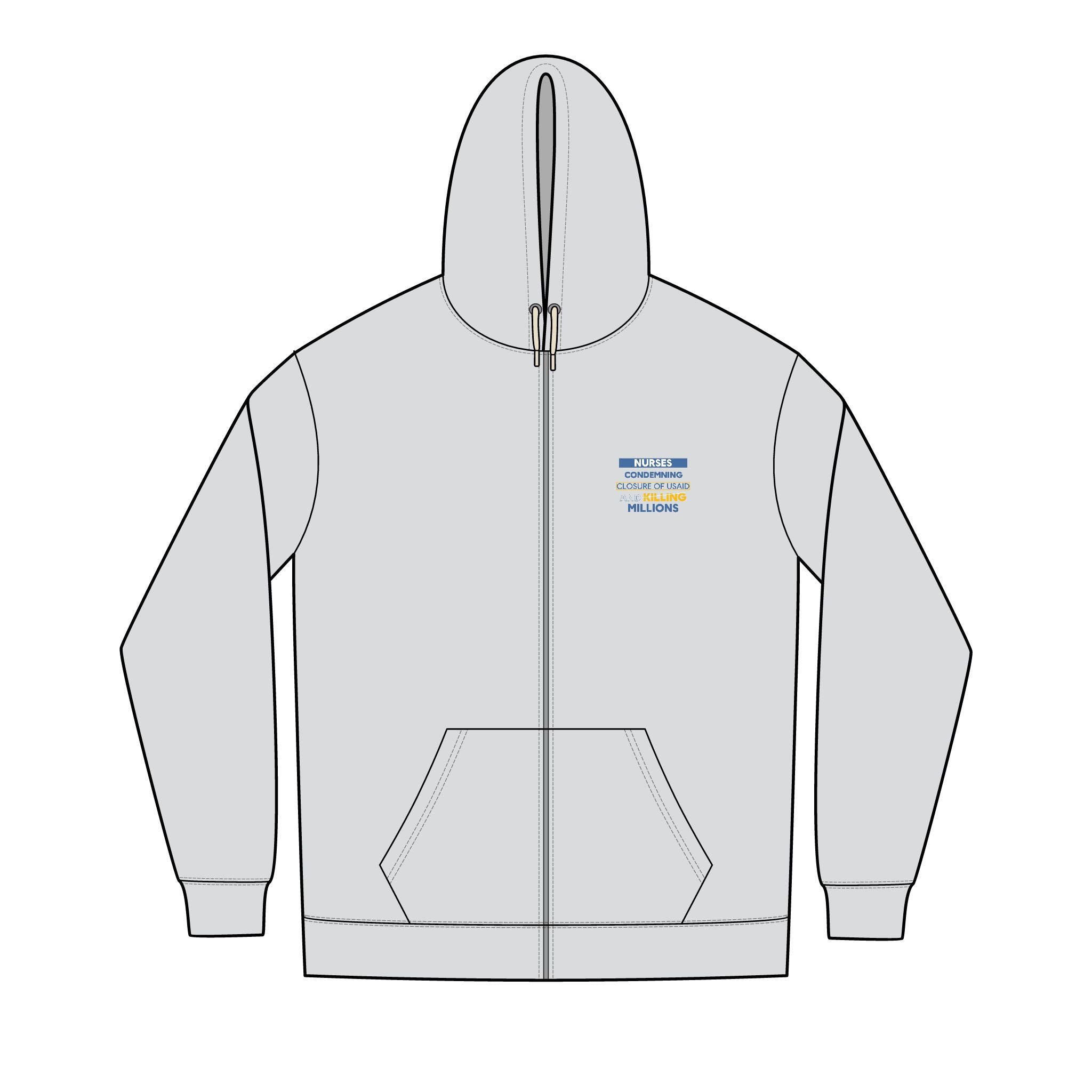 Men's Medium-heavy fabric Full-Zip Hoodie - Nurses Condemning Closure of USAID (front) - Nurses For NIH, CDC, FEMA, USAID, and YOU (back) - 60% recycled cotton, 40% recycled polyester - NFG-Z-DT8102