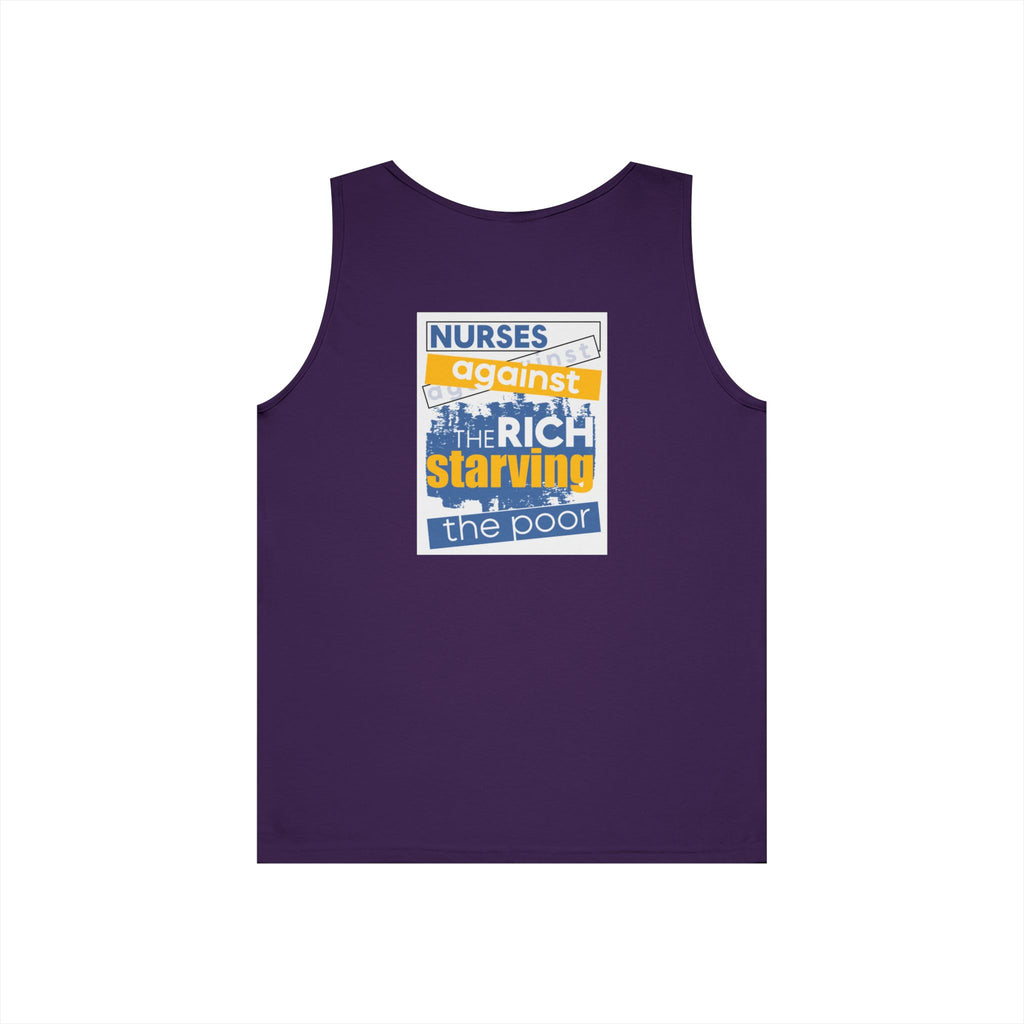 Unisex Medium fabric Cotton Tank Top - Free School Lunches For All (front) - Nurses Against The Rich Starving The Poor (back) - 100% cotton - NAH-K-G5200