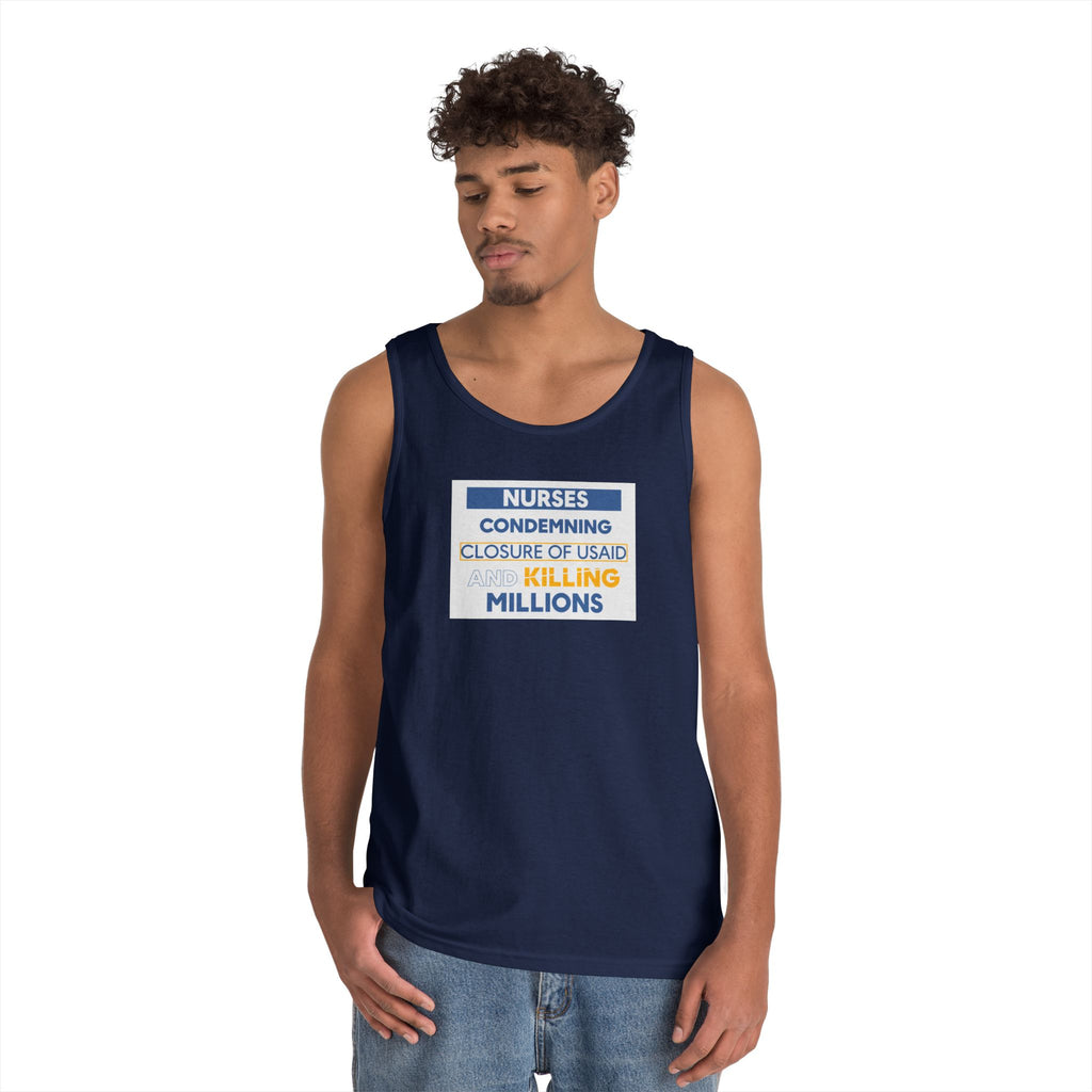 Unisex Medium fabric Cotton Tank Top - Nurses Condemning Closure of USAID (front) - Nurses For NIH CDC FEMA USAID And YOU (back) - 100% cotton - NFG-K-G5200
