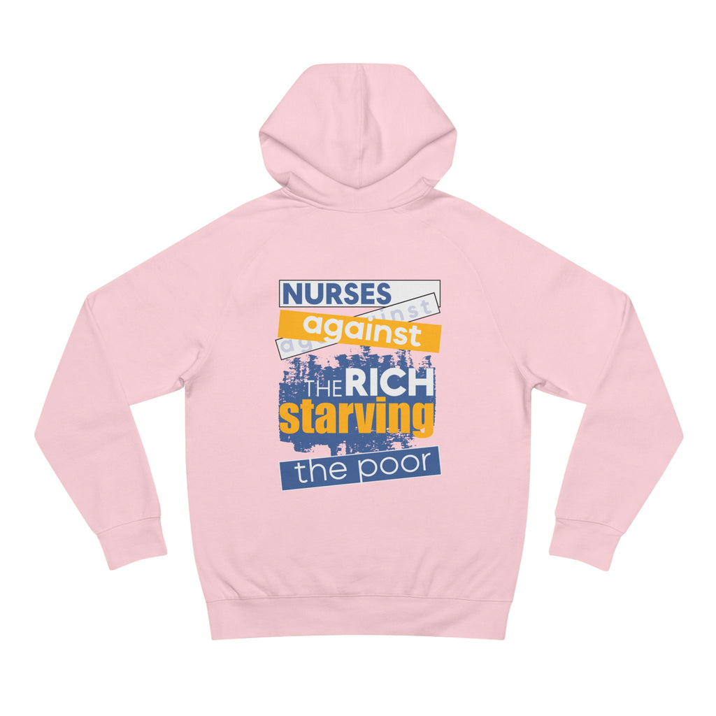 Unisex Mid-weight Hoodie - Free School Lunches For All (front) - Nurses Against The Rich Starving The Poor (back) - 80% cotton, 20% Polyester - NAH-H-AC5101
