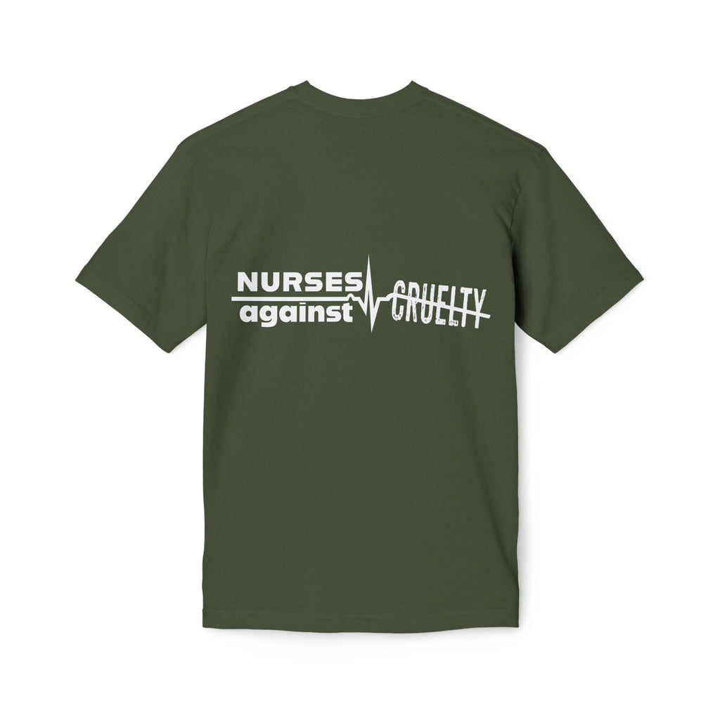 Unisex Midweight T-shirt, Nurses Against Fascism (front) - Nurses Against Cruelty (back) - 100% Polyster - NAF-T-BS5040