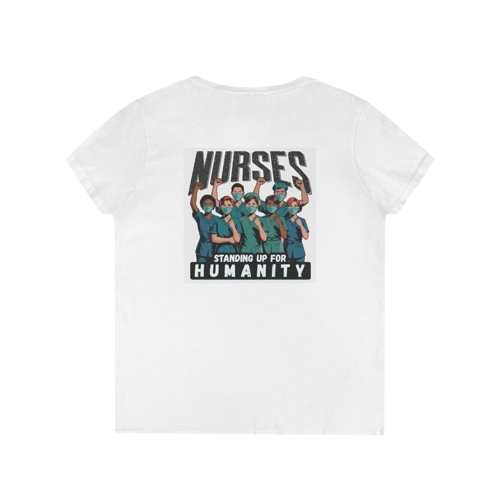 Women's Medium fabric V-Neck T-Shirt - Nurses For Healing The Nation (front) - Nurses Standing Up For Humanity (back) - 100% cotton - NFH-V-G5V00L