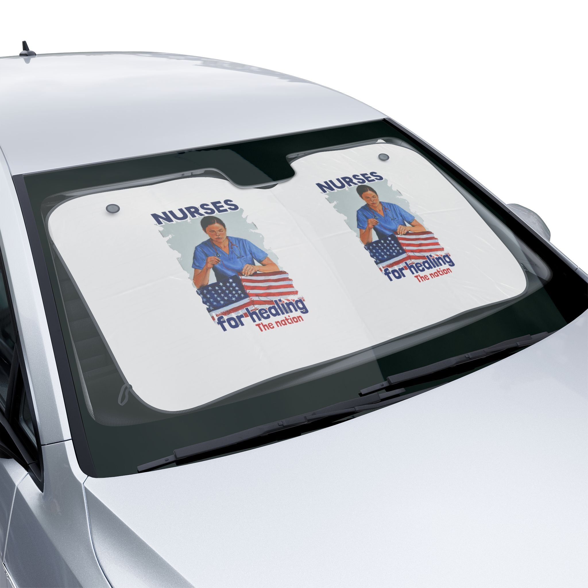 Unisex Car Sun Shade - Nurses For Healing The Nation (front) -  100% Polyester & 100% Aluminized film cushion - NFH-CA-02