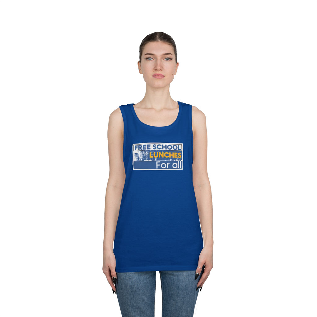 Unisex Medium fabric Cotton Tank Top - Free School Lunches For All (front) - Nurses Against The Rich Starving The Poor (back) - 100% cotton - NAH-K-G5200