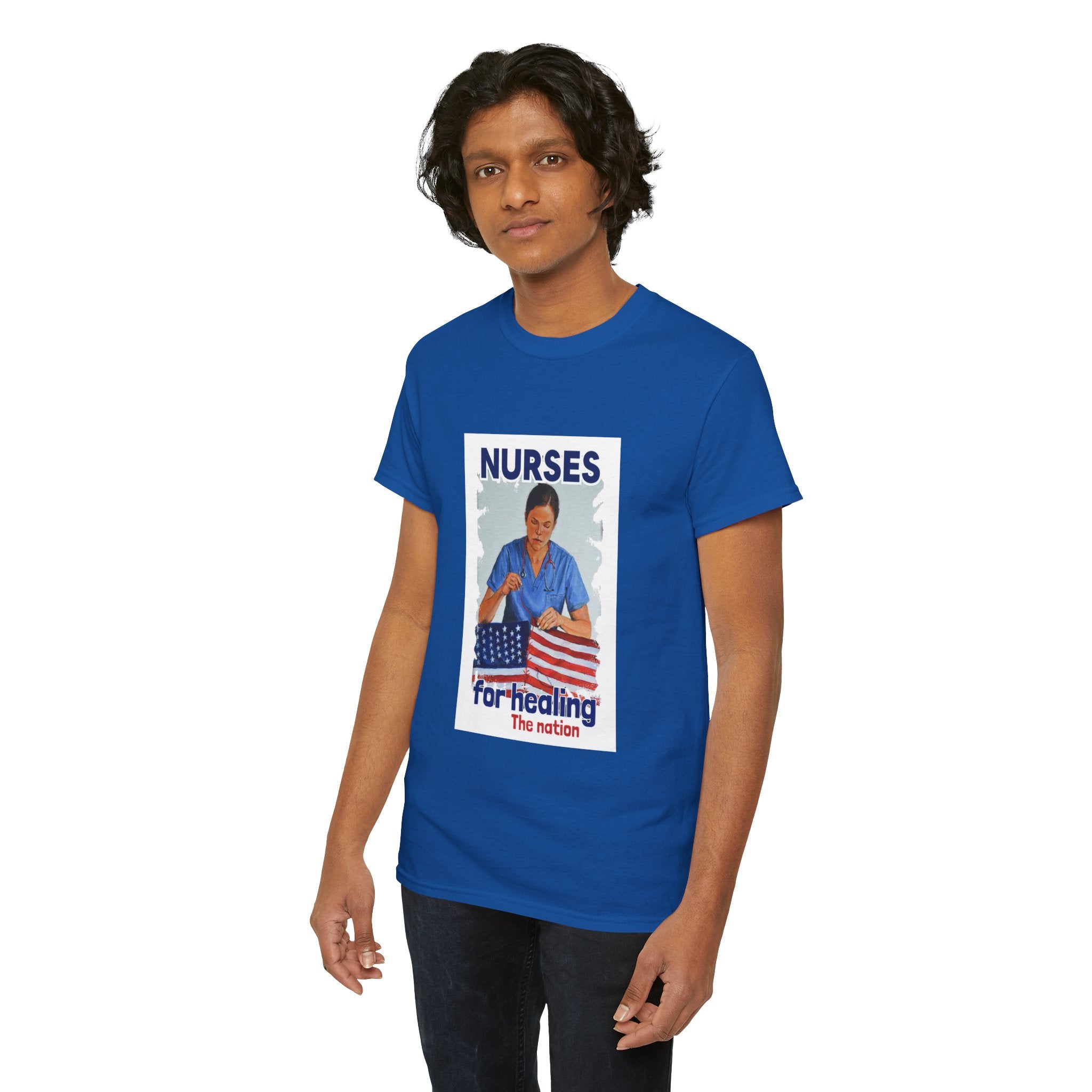 Unisex Medium fabric Cotton Tee - Nurses For Healing The Nation (front) - Nurses Standing Up For Humanity (back) - 100% cotton - NFH-T-G5000