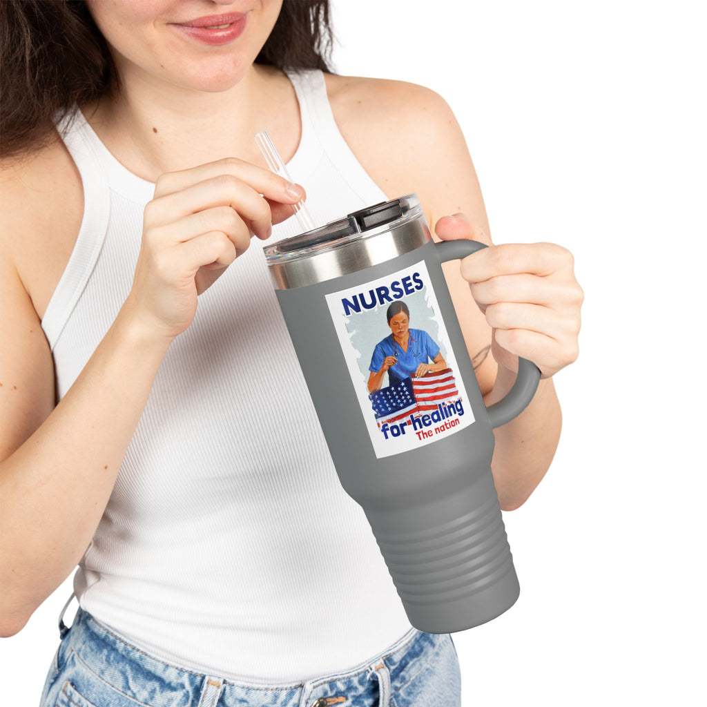 Travel Mug - Nurses For Healing The Nation (front) - Nurses Standing Up For Humanity (back) - 100% stainless steel (body) - NFH-TM-40oz