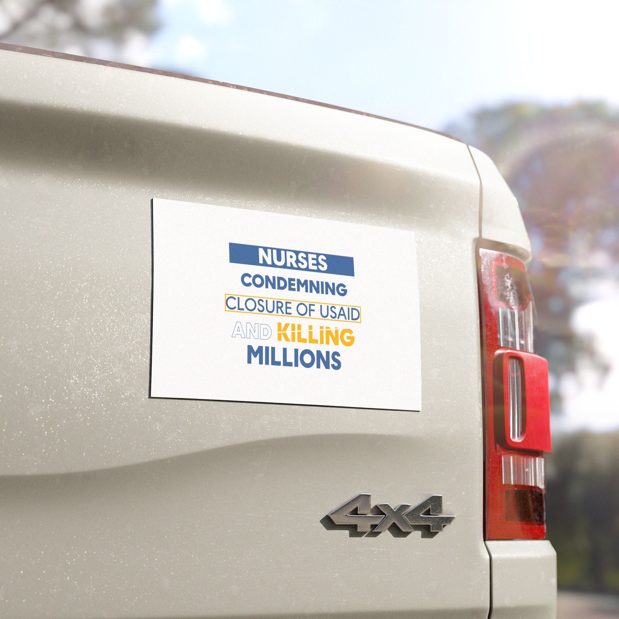 Car Magnets - Nurses Condemning Closure of USAID (front) - Magnetic White base and matte finish - NFG-CA-01