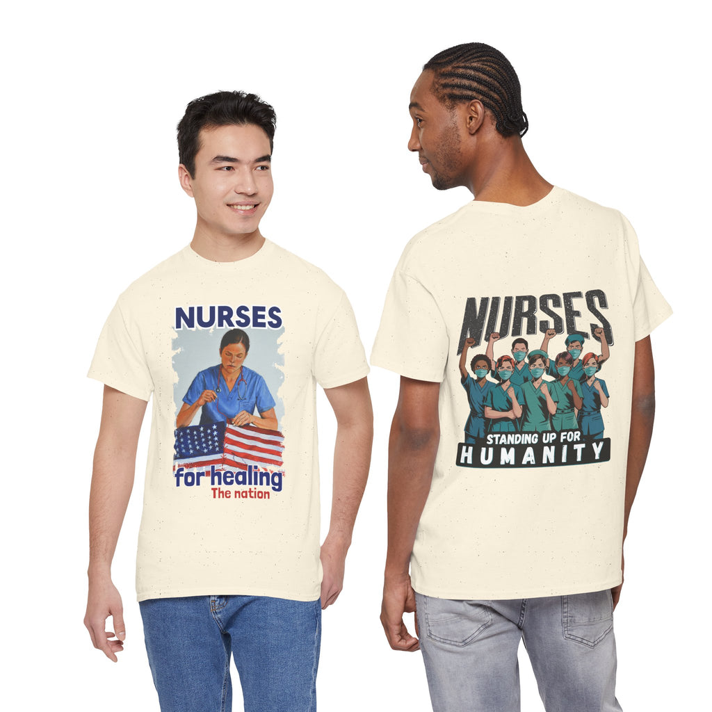 Unisex Medium fabric Cotton Tee - Nurses For Healing The Nation (front) - Nurses Standing Up For Humanity (back) - 100% cotton - NFH-T-G5000