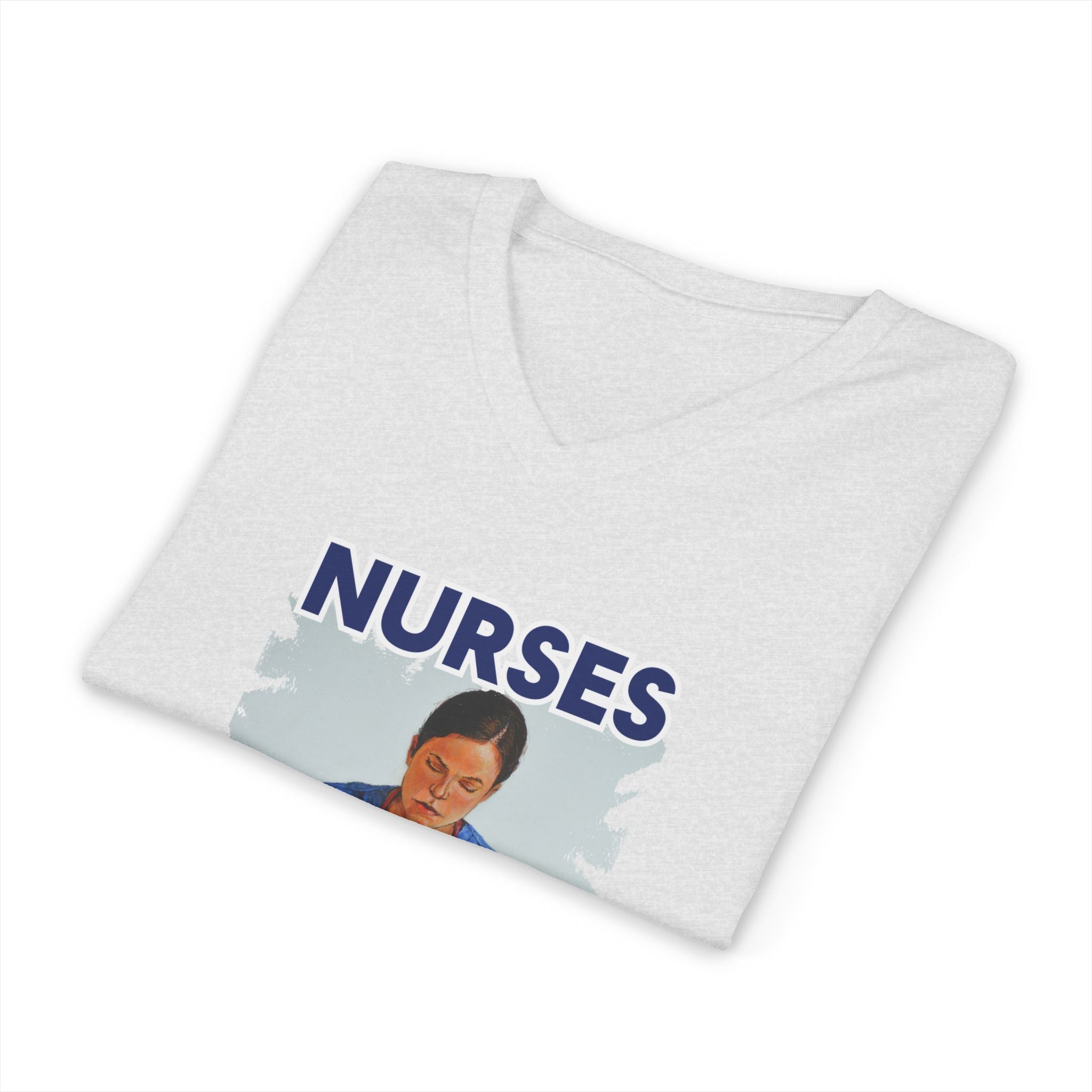 Unisex Lightweight fabric Jersey Short Sleeve V-Neck Tee - Nurses For Healing The Nation (front) - Nurses Standing Up For Humanity (back) - 100% cotton fabric - NFH-V-BC3005