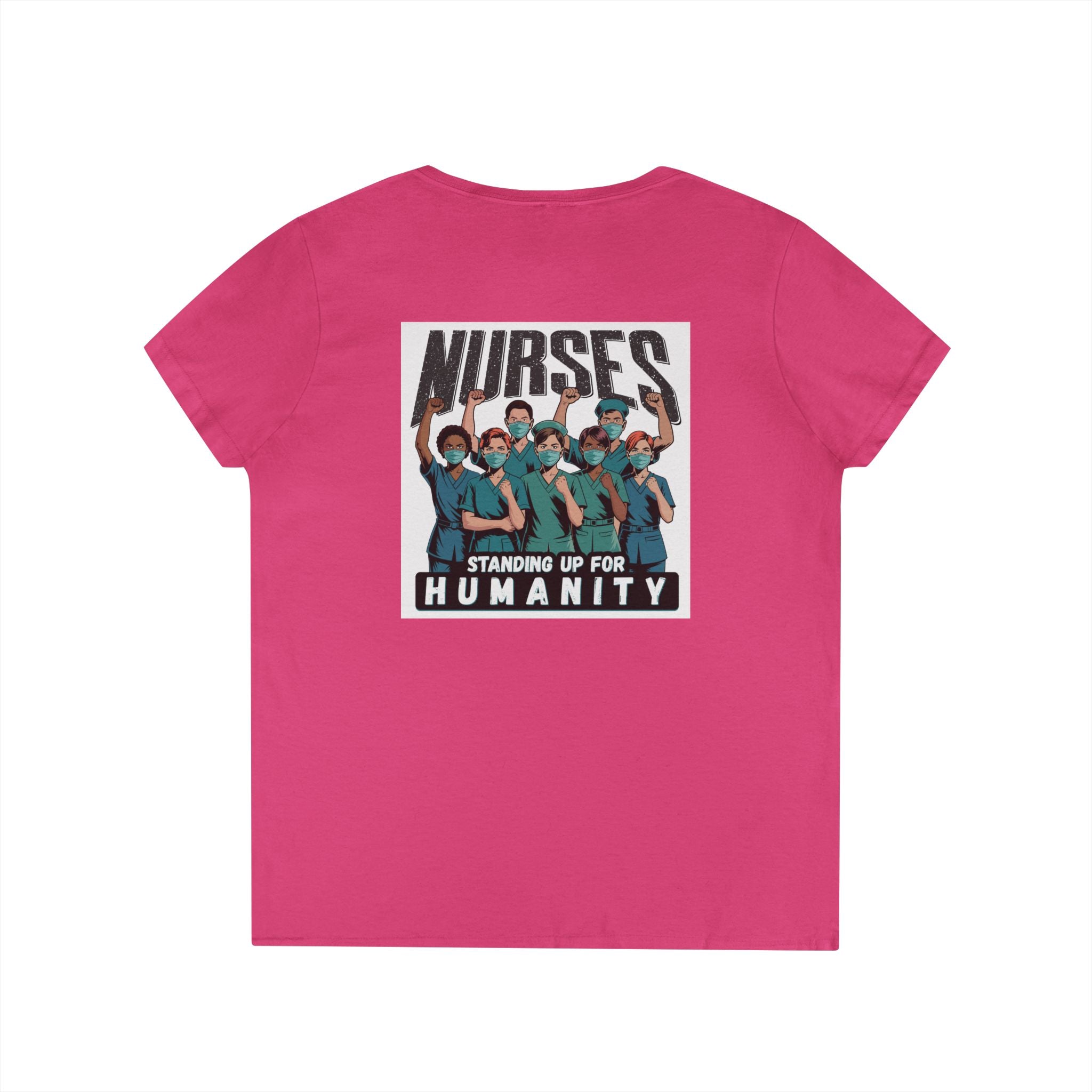 Women's Medium fabric V-Neck T-Shirt - Nurses For Healing The Nation (front) - Nurses Standing Up For Humanity (back) - 100% cotton - NFH-V-G5V00L