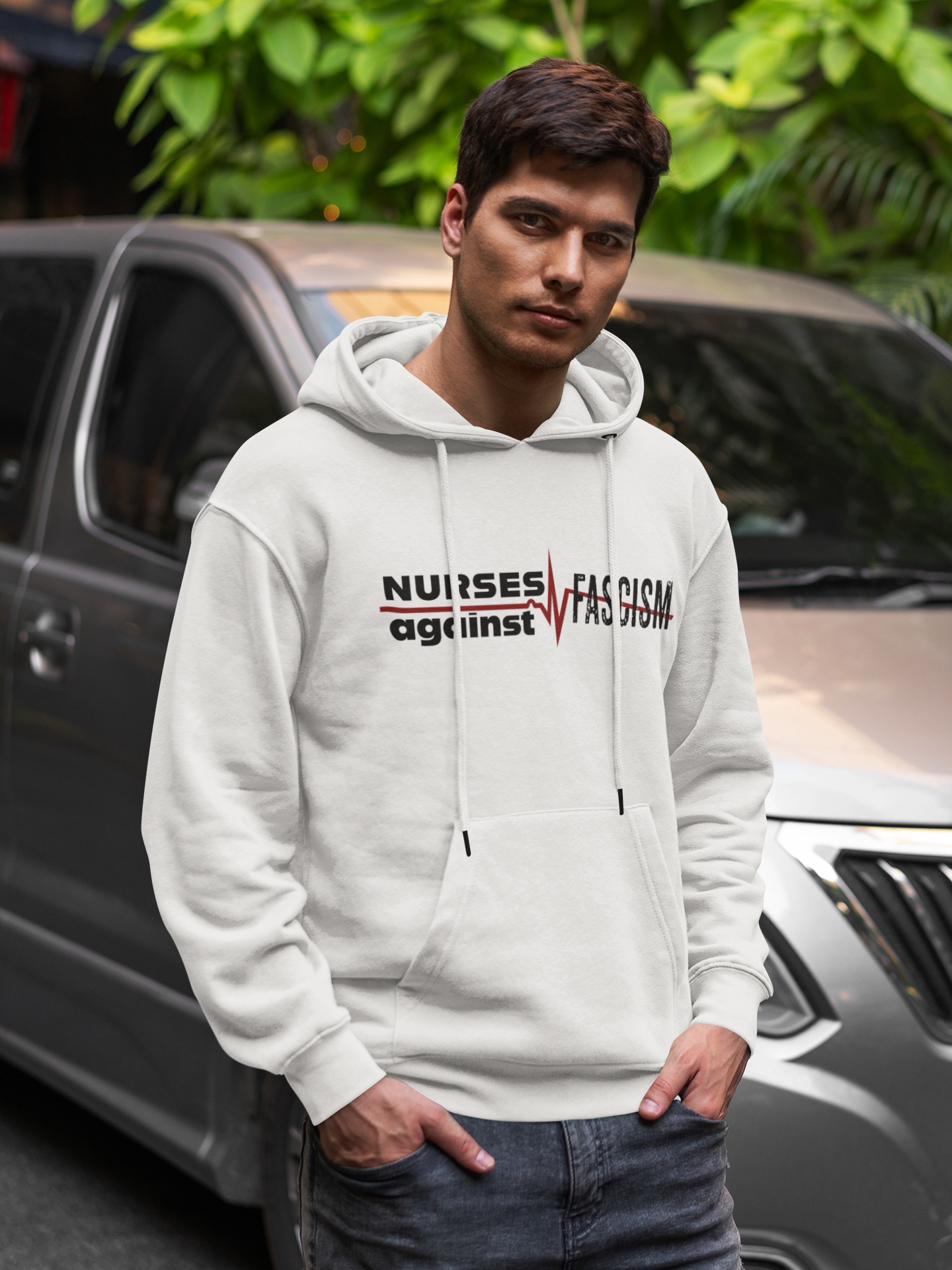 Unisex Mid-weight Hoodie - Nurses Against Fascism (front) - Nurses Against Cruelty (back) - 80% cotton, 20% polyester - NAF-H-AC5101