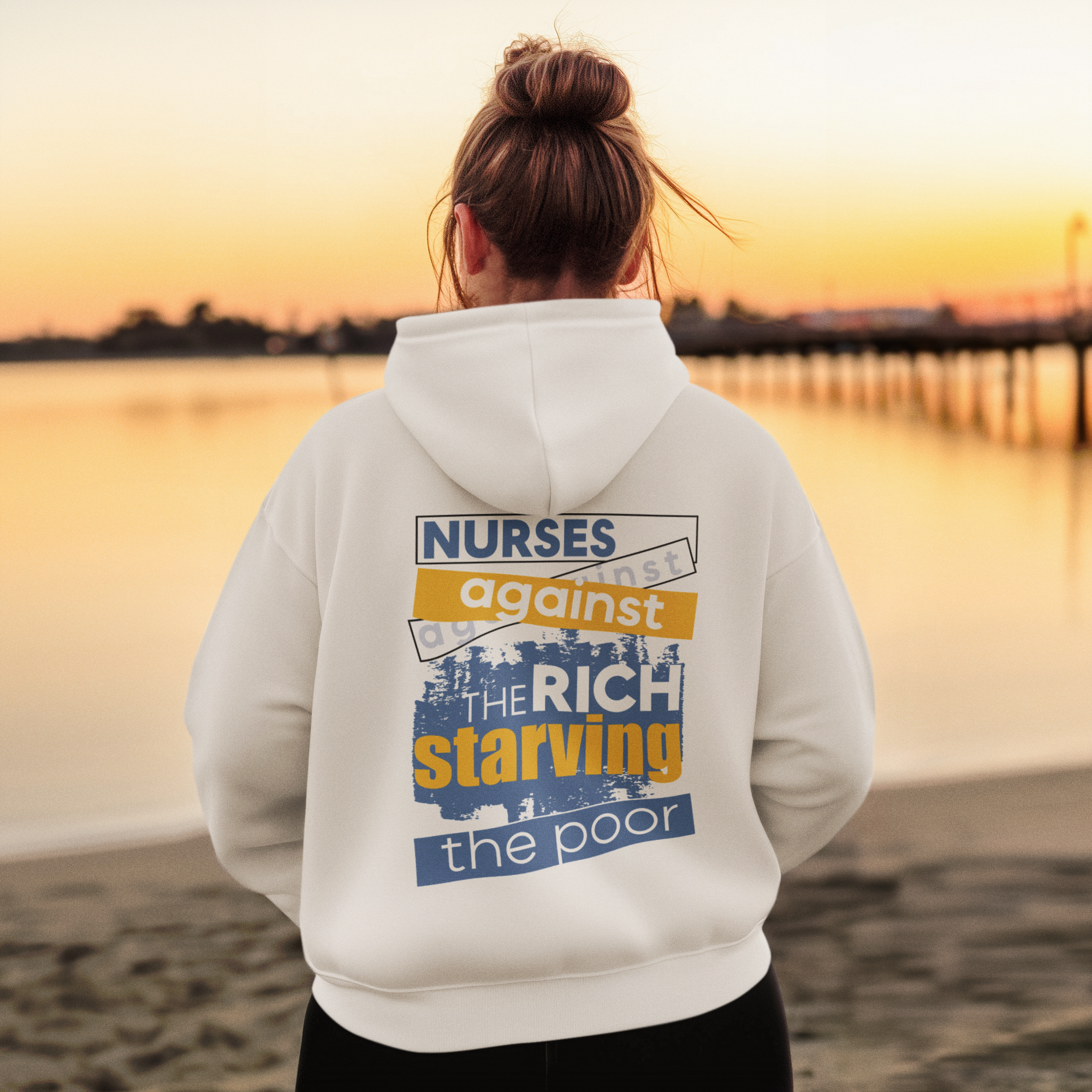 Unisex Mid-weight Hoodie - Free School Lunches For All (front) - Nurses Against The Rich Starving The Poor (back) - 80% cotton, 20% Polyester - NAH-H-AC5101