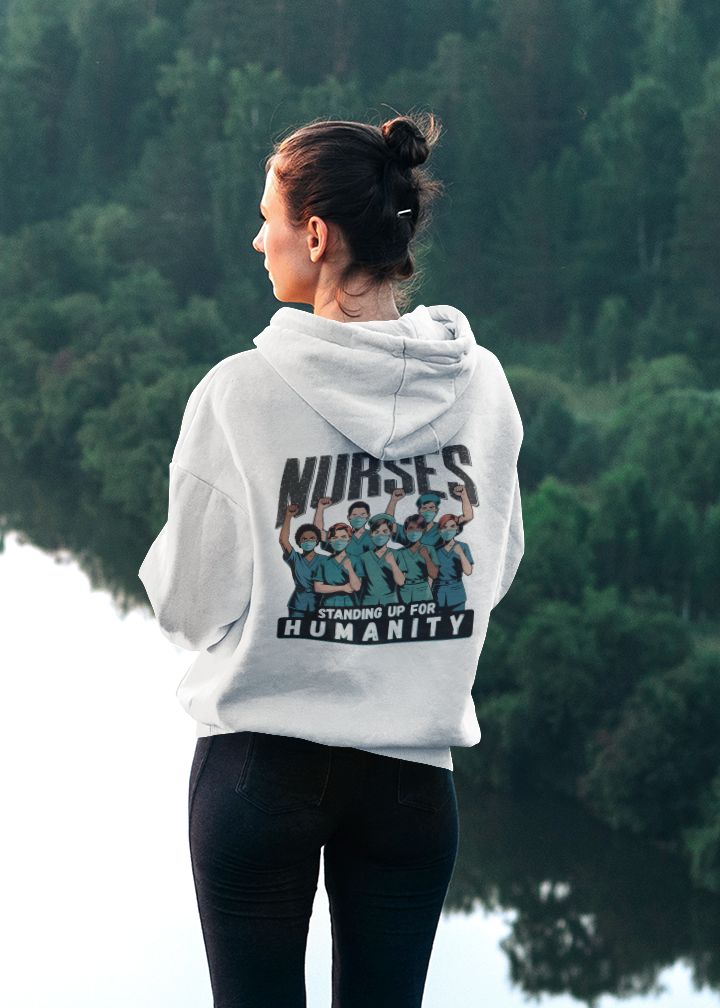 Unisex Mid-weight Hoodie - Nurses For Healing The Nation (front) - Nurses Standing Up For Humanity (back) - 80% cotton, 20% Polyester - NFH-H-AC5101