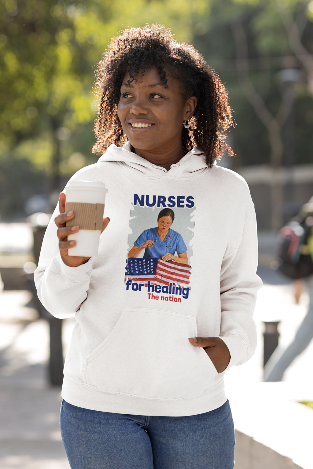 Unisex Mid-weight Hoodie - Nurses For Healing The Nation (front) - Nurses Standing Up For Humanity (back) - 80% cotton, 20% Polyester - NFH-H-AC5101