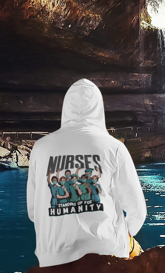 Men's Medium-heavy fabric Full-Zip Hoodie - Nurses For Healing The Nation (front) -  Nurses Standing Up For humanity (back) - 60% recycled cotton, 40% recycled polyester - NFH-Z-DT8102