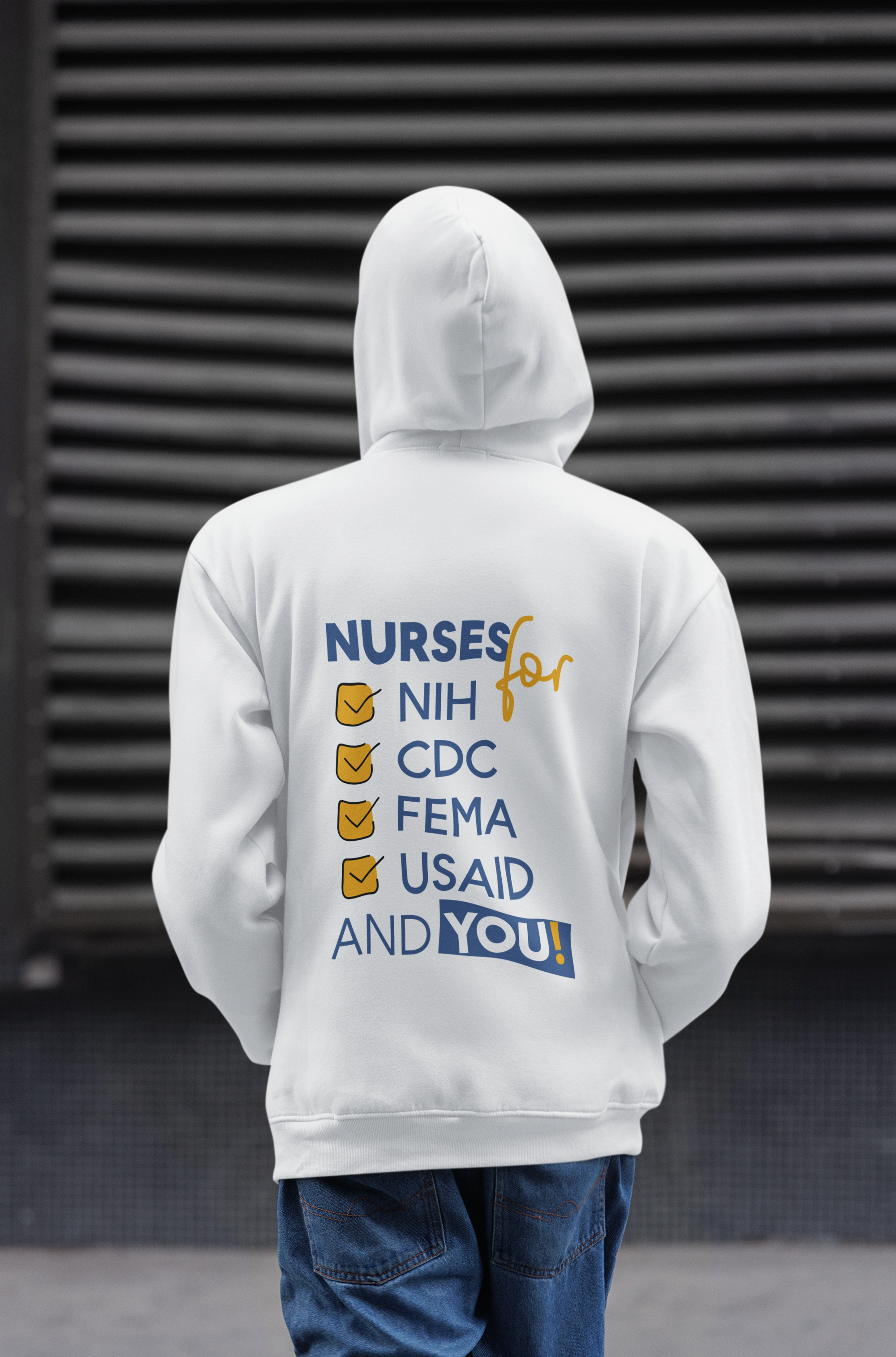 Men's Medium-heavy fabric Full-Zip Hoodie - Nurses Condemning Closure of USAID (front) - Nurses For NIH, CDC, FEMA, USAID And YOU (back) - Medium-heavy fabric - NFG-Z-DT8102