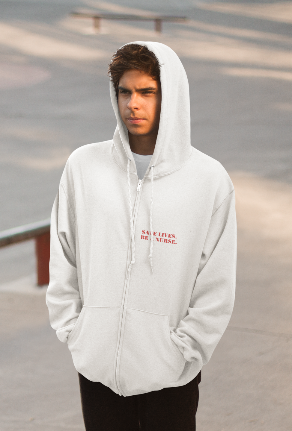 Men's District® Medium-heavy fabric Full-Zip Hoodie - Save Lives Be A Nurse (front) - Not Your Mom (back) - 60% recycled cotton, 40% recycled polyester - SLA-Z-DT8102