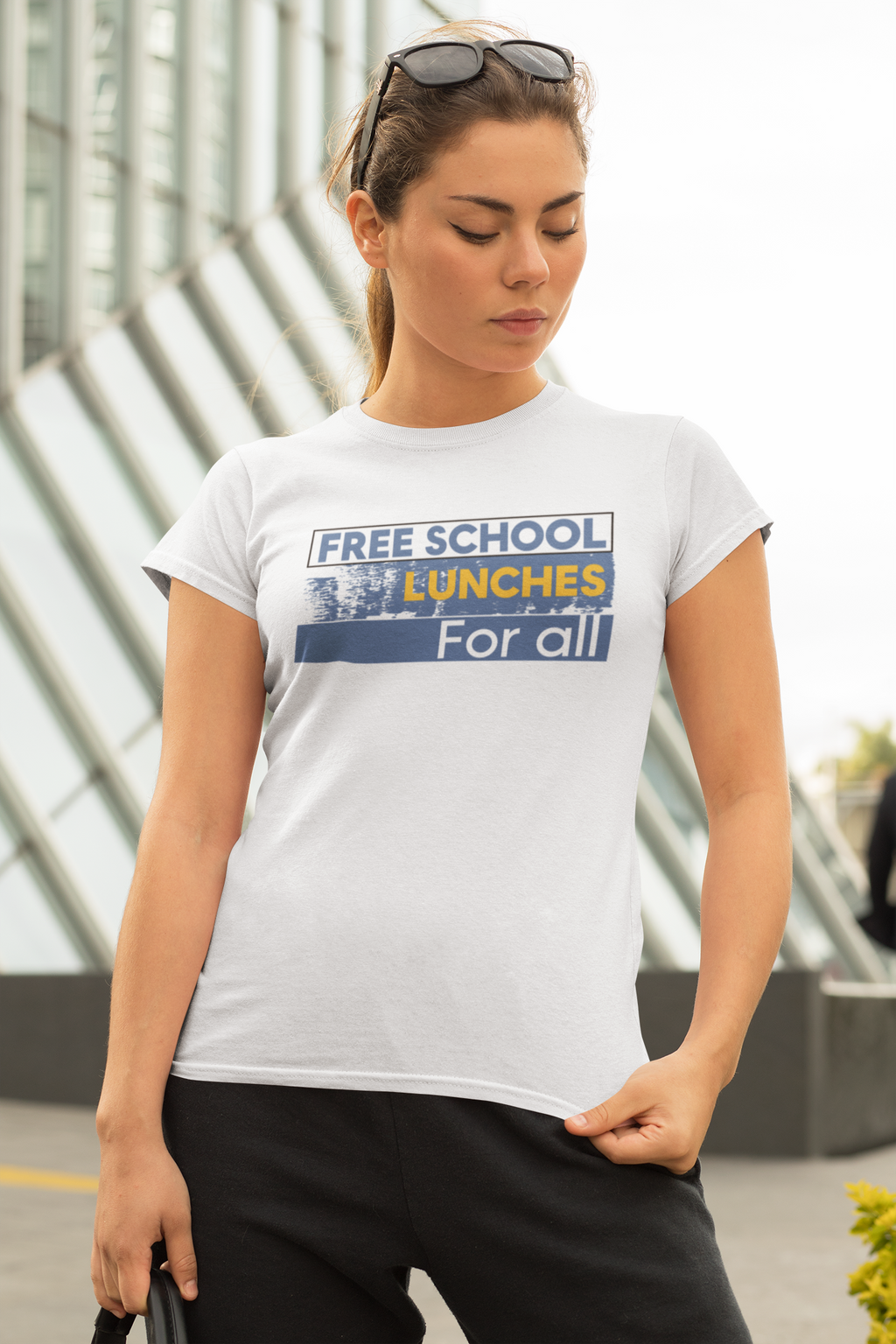Women's Boxy Heavy fabric Tee - Free School Lunches For All (front) - Nurses Against The Rich Starving The Poor (back) - 100% ring-spun US cotton - NAH-T-CC3023CL