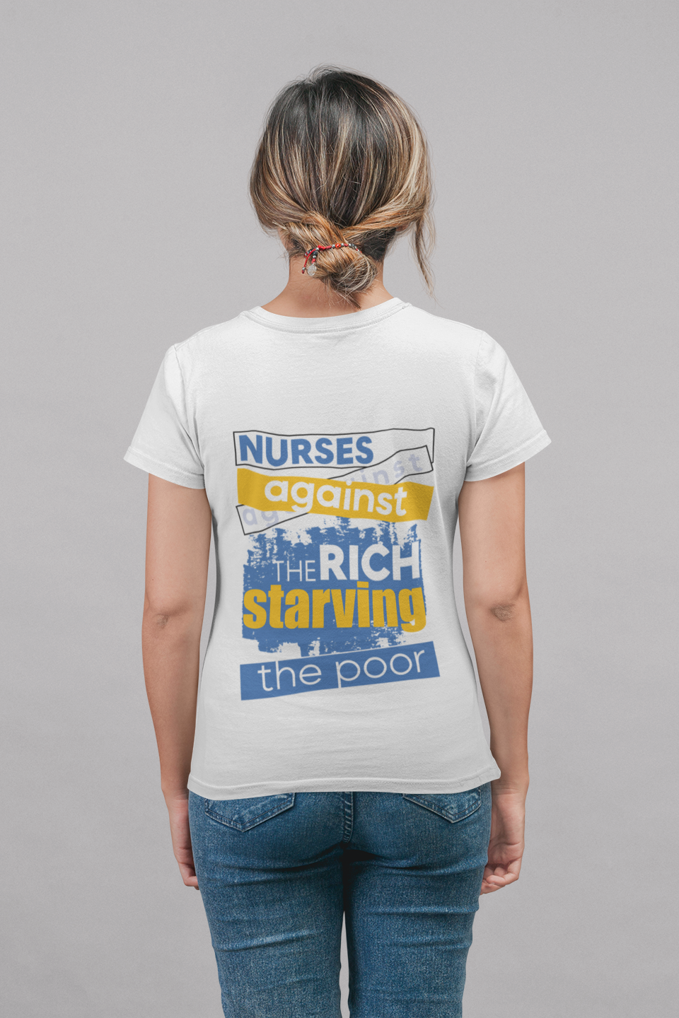 Women's Boxy Heavy fabric Tee - Free School Lunches For All (front) - Nurses Against The Rich Starving The Poor (back) - 100% ring-spun US cotton - NAH-T-CC3023CL
