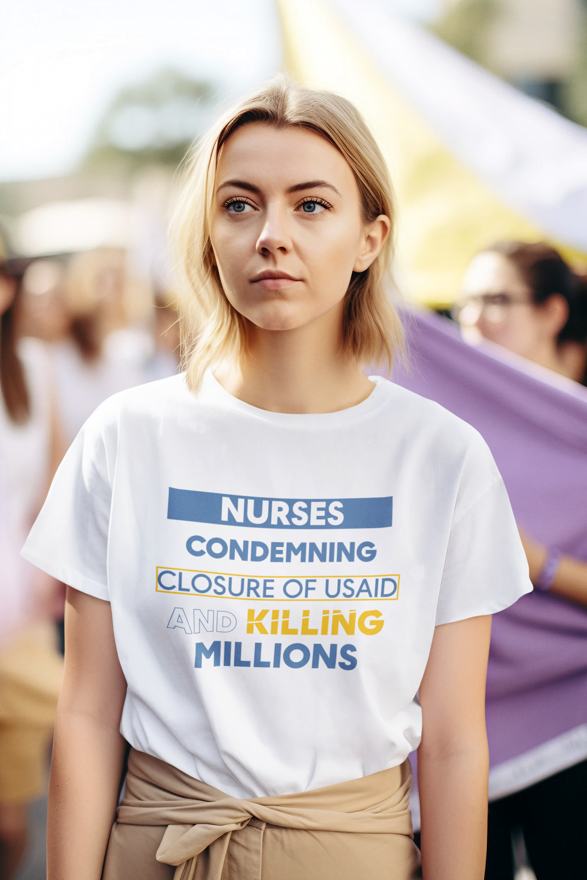 Women's Boxy Heavy fabric Tee - Nurses Condemning Closure of USAID (front) - Nurses For NIH CDC FEMA USAID And YOU (back) - 100% ring-spun US cotton - NFG-T-CC3023CL