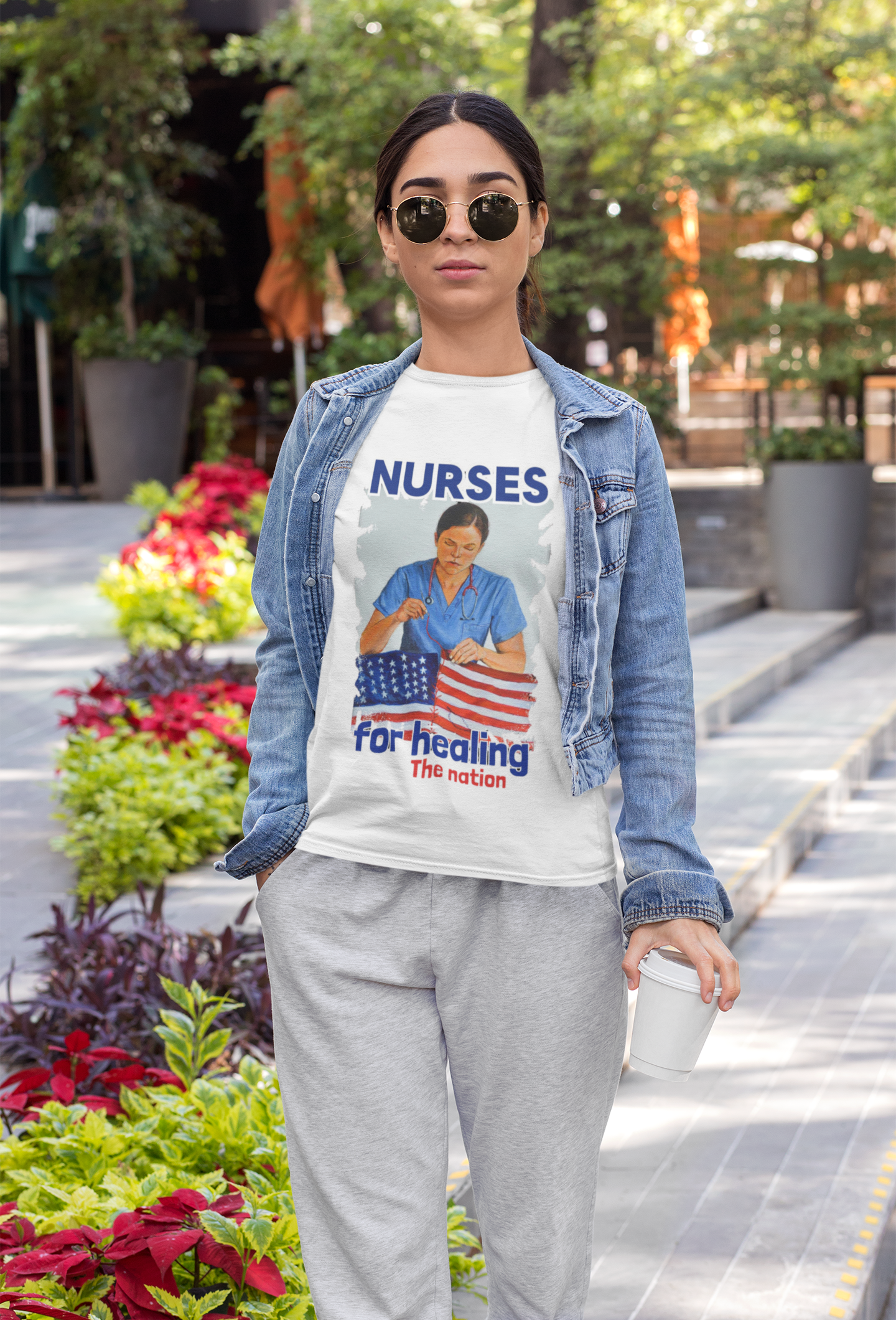Women's Boxy Heavy fabric Tee - Nurses For Healing The Nation (front) - Nurses Standing Up For Humanity (back) - 100% ring-spun US cotton - NFH-T-CC3023CL