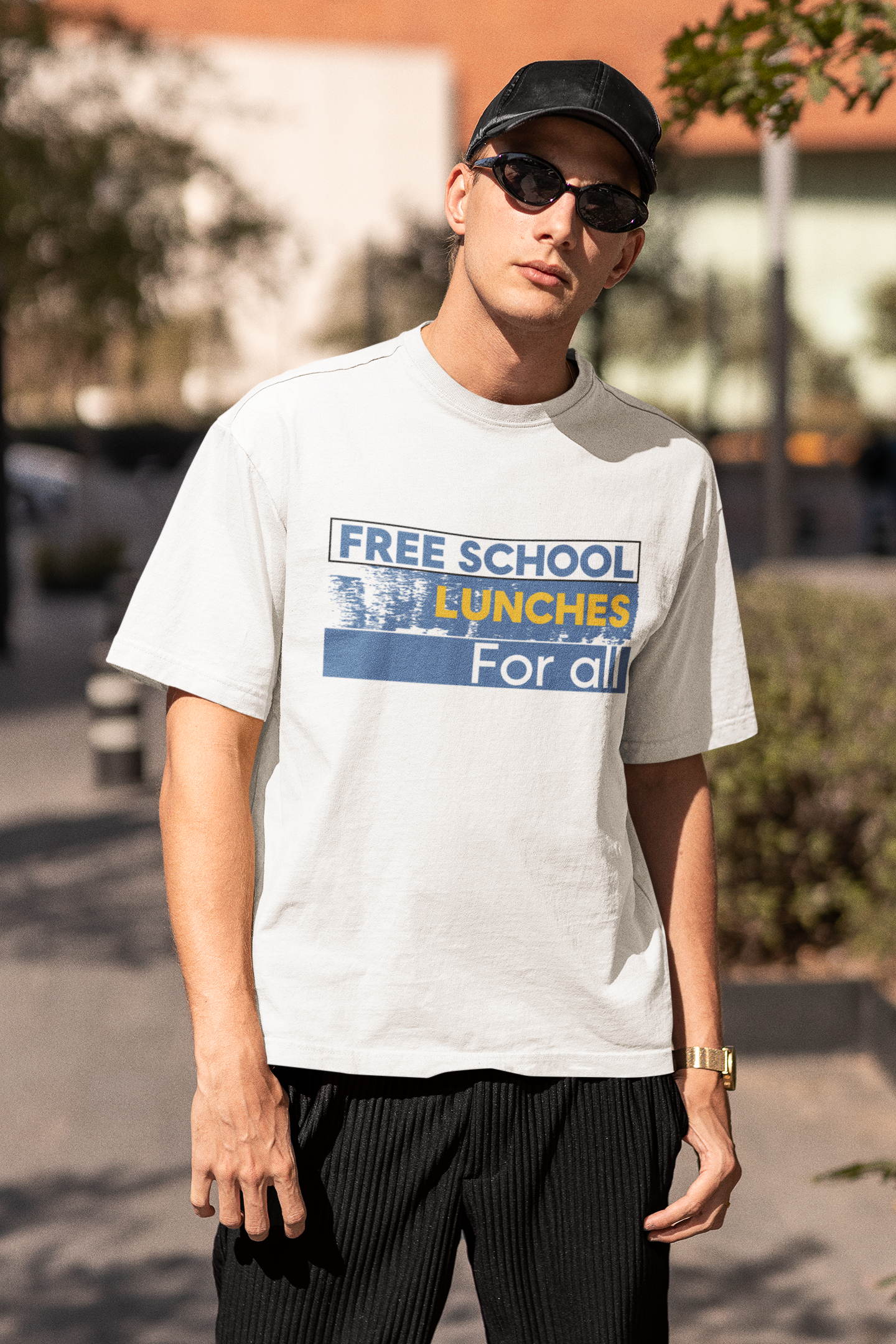 Unisex Lightweight fabric T-Shirt - Free School Lunches For All (front) - Nurses Against The Rich Starving The Poor (back) - 100% ring-spun cotton - NAH-T-G64000