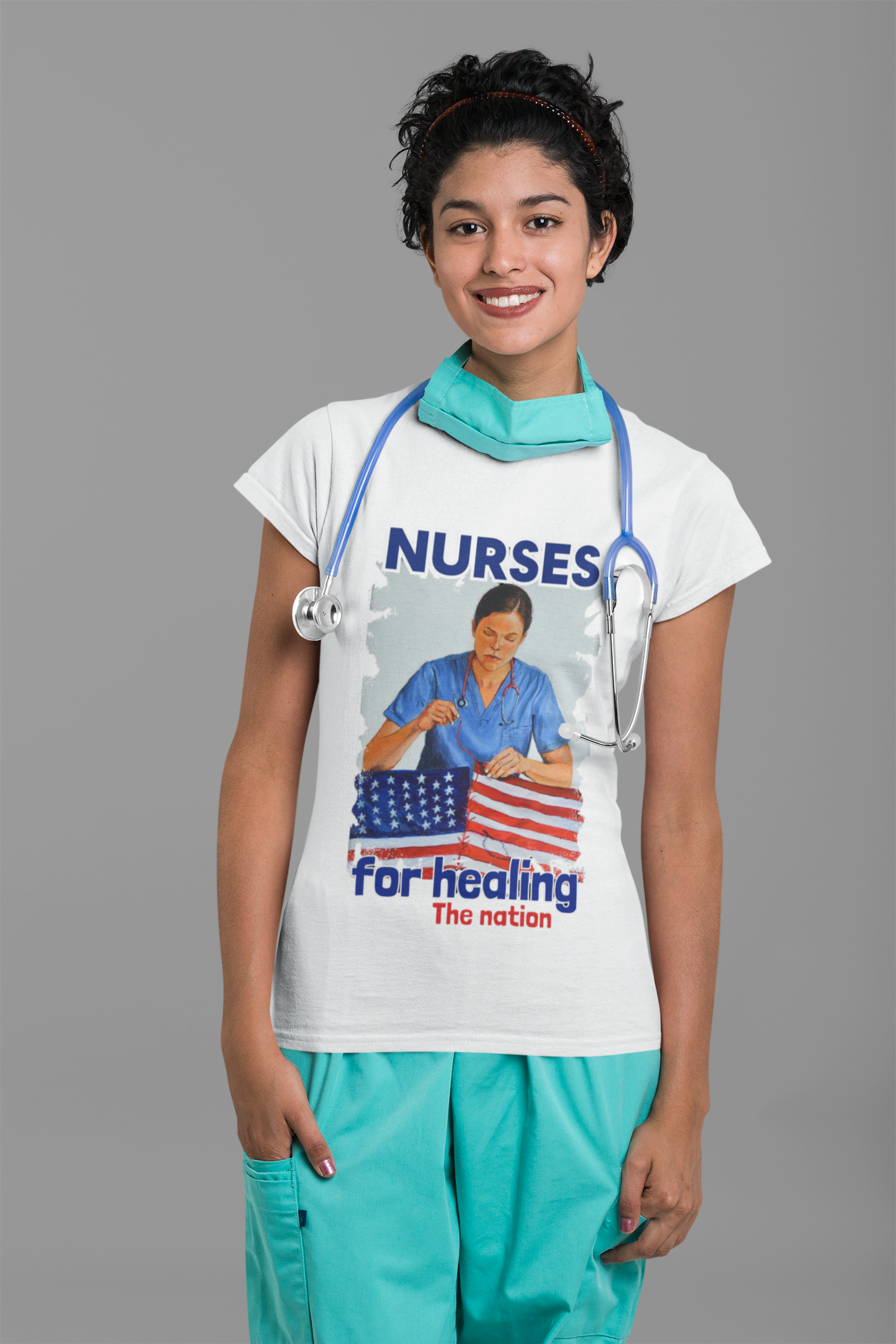 Unisex Lightweight fabric T-Shirt - Nurses For Healing The Nation (front) - Nurses Standing Up For Humanity (back) - 100% ring-spun cotton - NFH-T-G64000