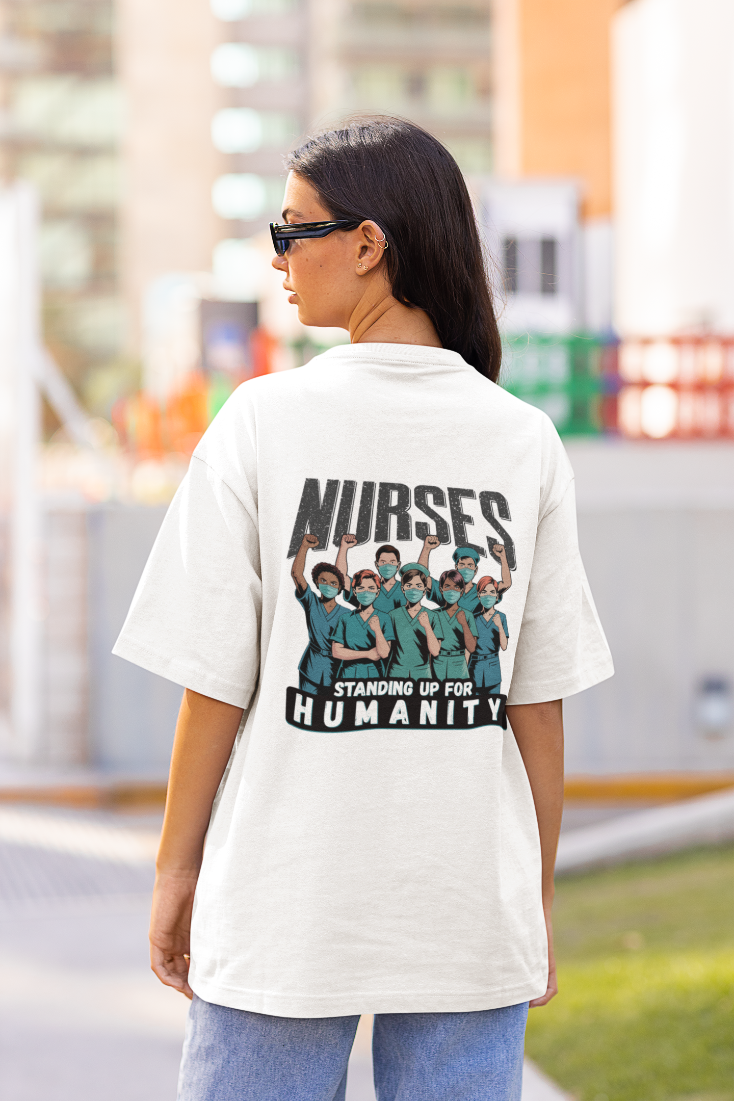 Unisex Lightweight fabric T-Shirt - Nurses For Healing The Nation (front) - Nurses Standing Up For Humanity (back) - 100% ring-spun cotton - NFH-T-G64000