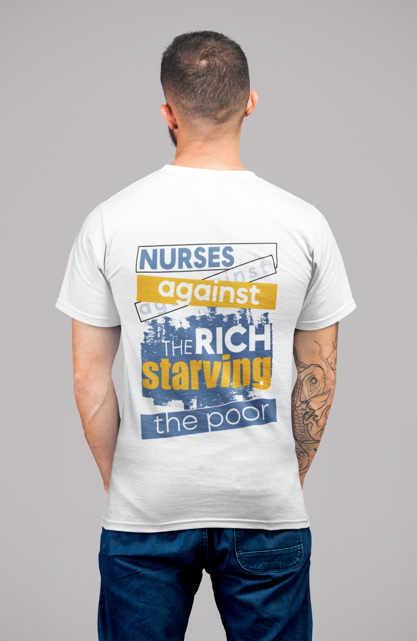 Unisex Lightweight fabric Jersey Short Sleeve V-Neck Tee - Free School Lunches For All (front) - Nurses Against The Rich Starving The Poor (back) - 100% cotton fabric - NAH-V-BC3005