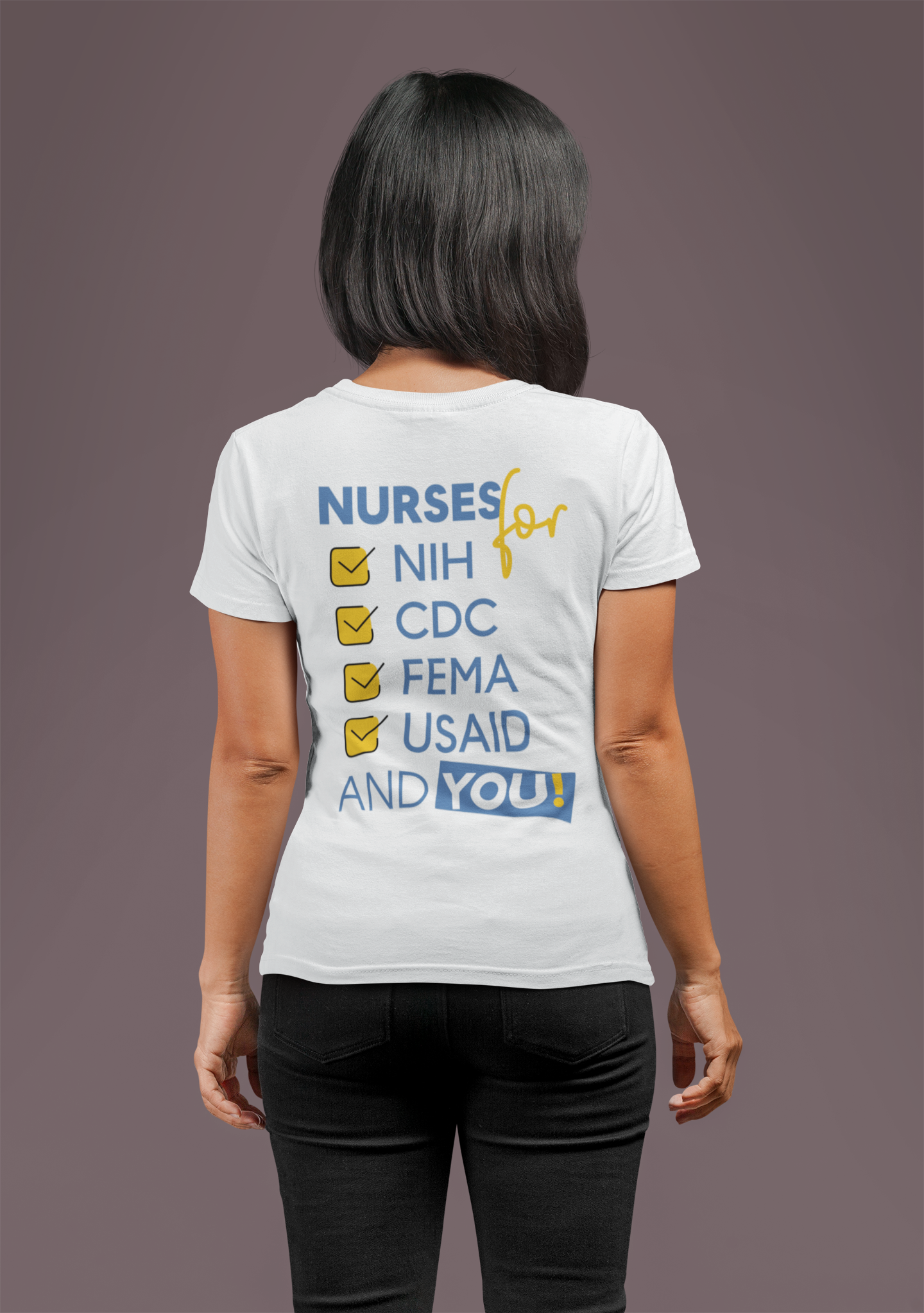 Unisex Lightweight fabric Jersey Short Sleeve V-Neck Tee - Nurses Condemning Closure of USAID (front) - Nurses For NIH CDC FEMA USAID And YOU (back) - 100% cotton fabric - NFG-V-BC3005
