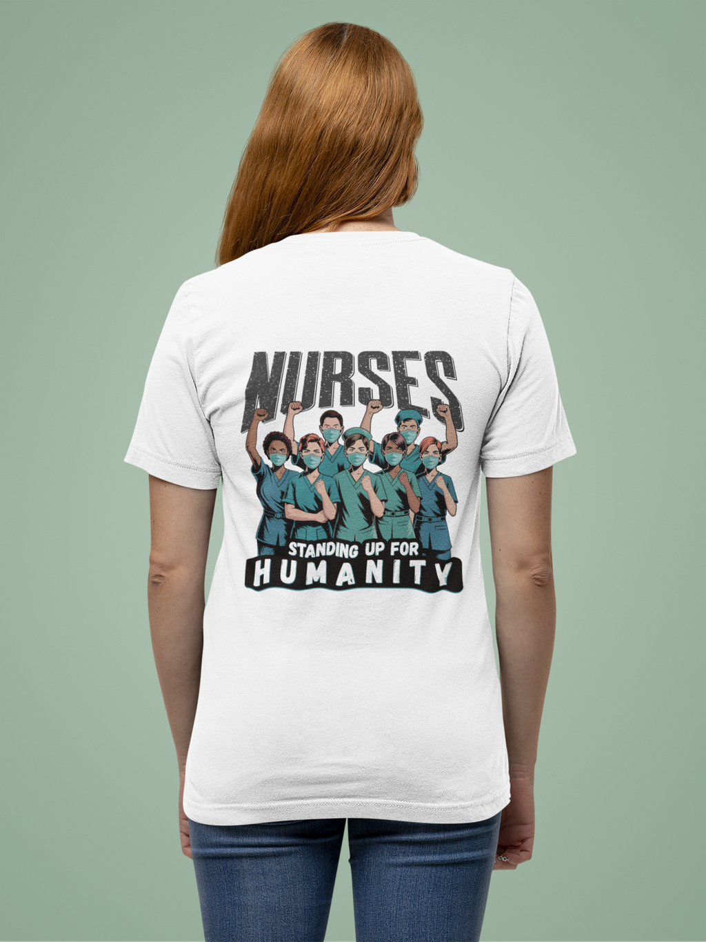 Women's Medium fabric V-Neck T-Shirt - Nurses For Healing The Nation (front) - Nurses Standing Up For Humanity (back) - 100% cotton - NFH-V-G5V00L