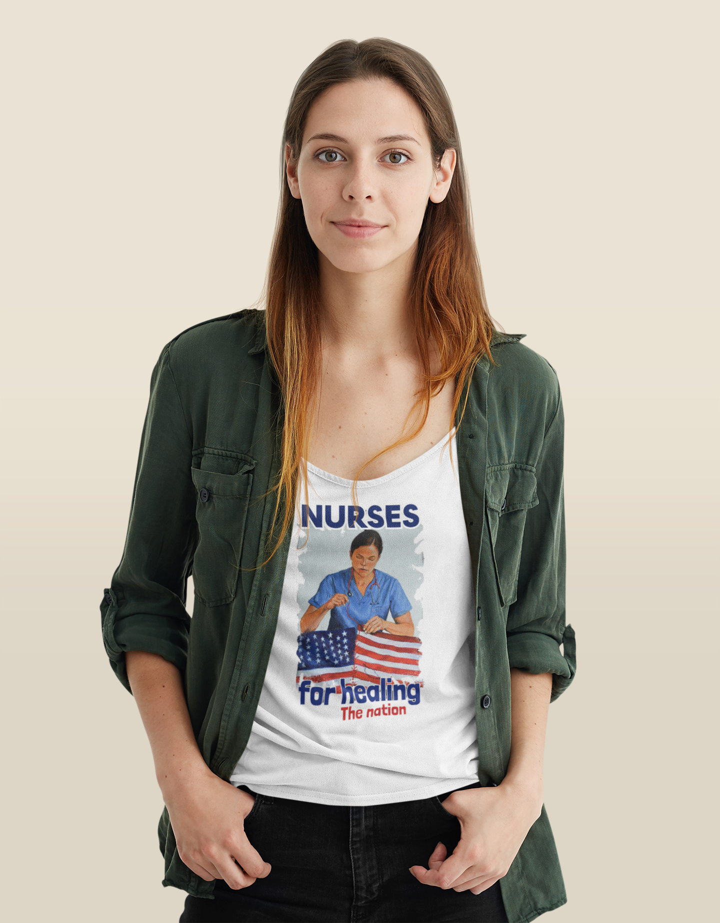 Women's Extra Light fabric Ideal Racerback Tank - Nurses For Healing The Nation (front) - Nurses Standing Up For Humanity (back) - 60% combed, ring-spun cotton and 40% polyester - NFH-R-NL1533
