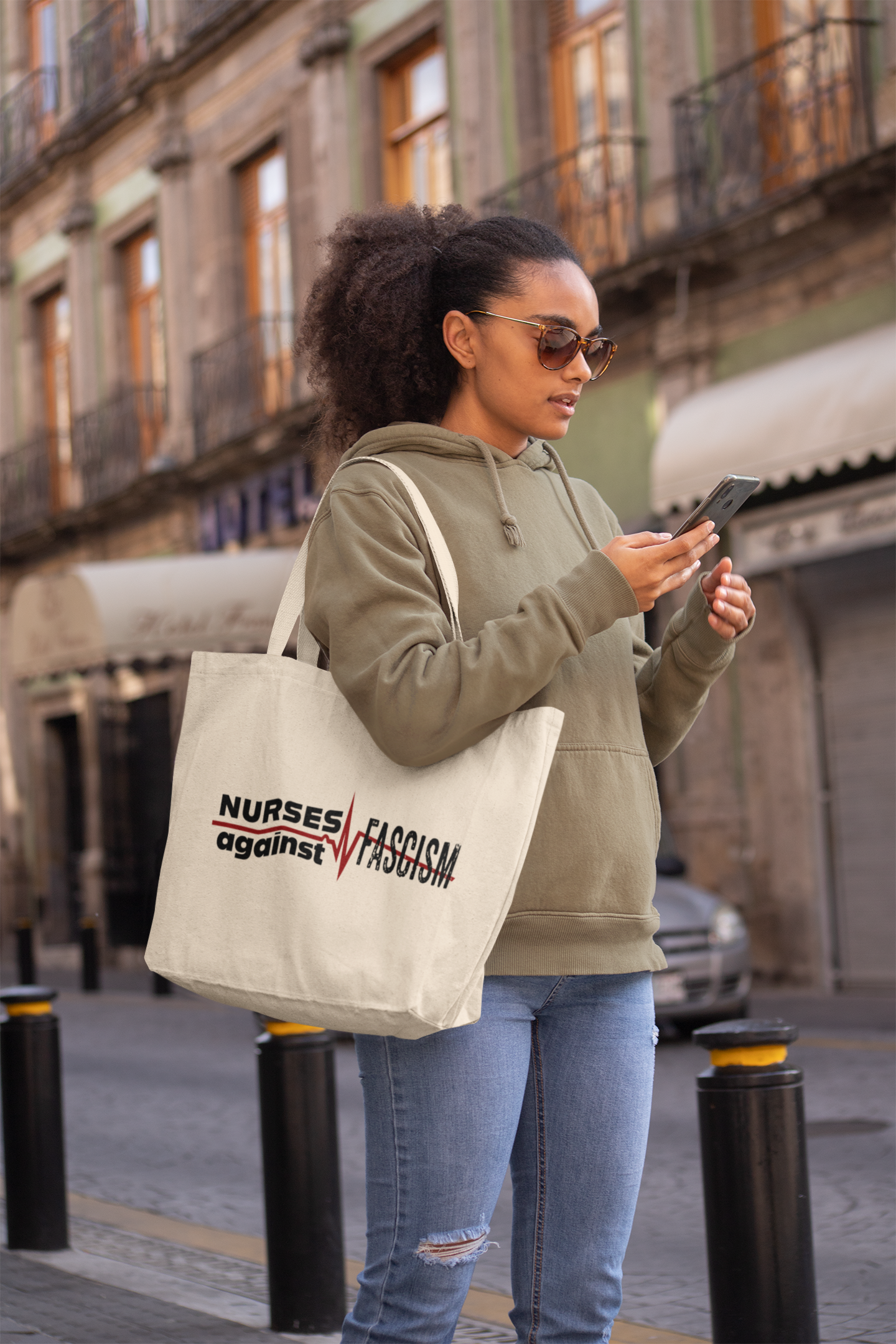 Eco Tote Bag - Nurses Against Fascism (front) - Nurses Against Cruelty (back) - 100% certified organic cotton twill - NAF-TB-EC8000