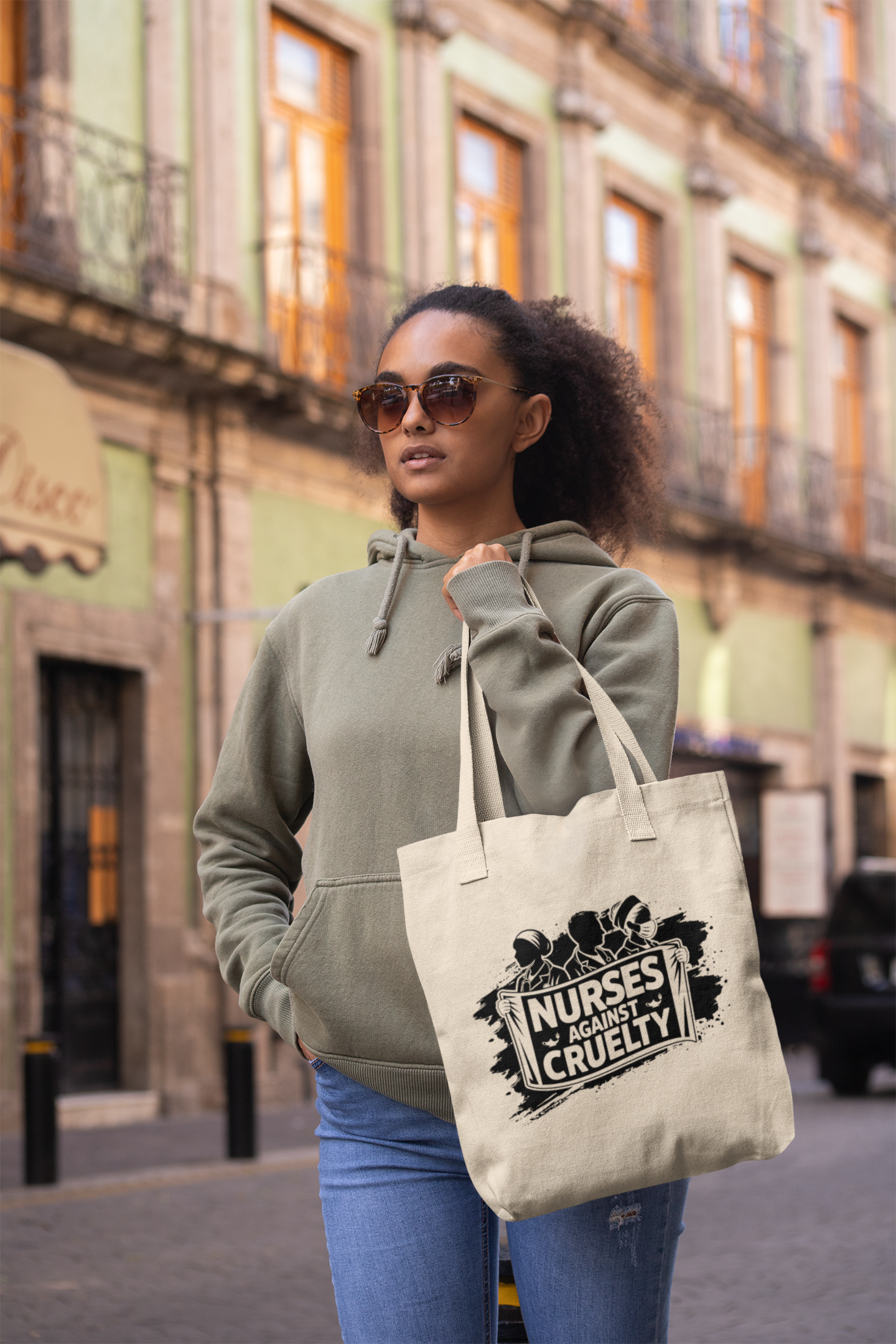 Eco Tote Bag - Nurses Against Fascism (front) - Nurses Against Cruelty (back) - 100% certified organic cotton twill - NAF-TB-EC8000