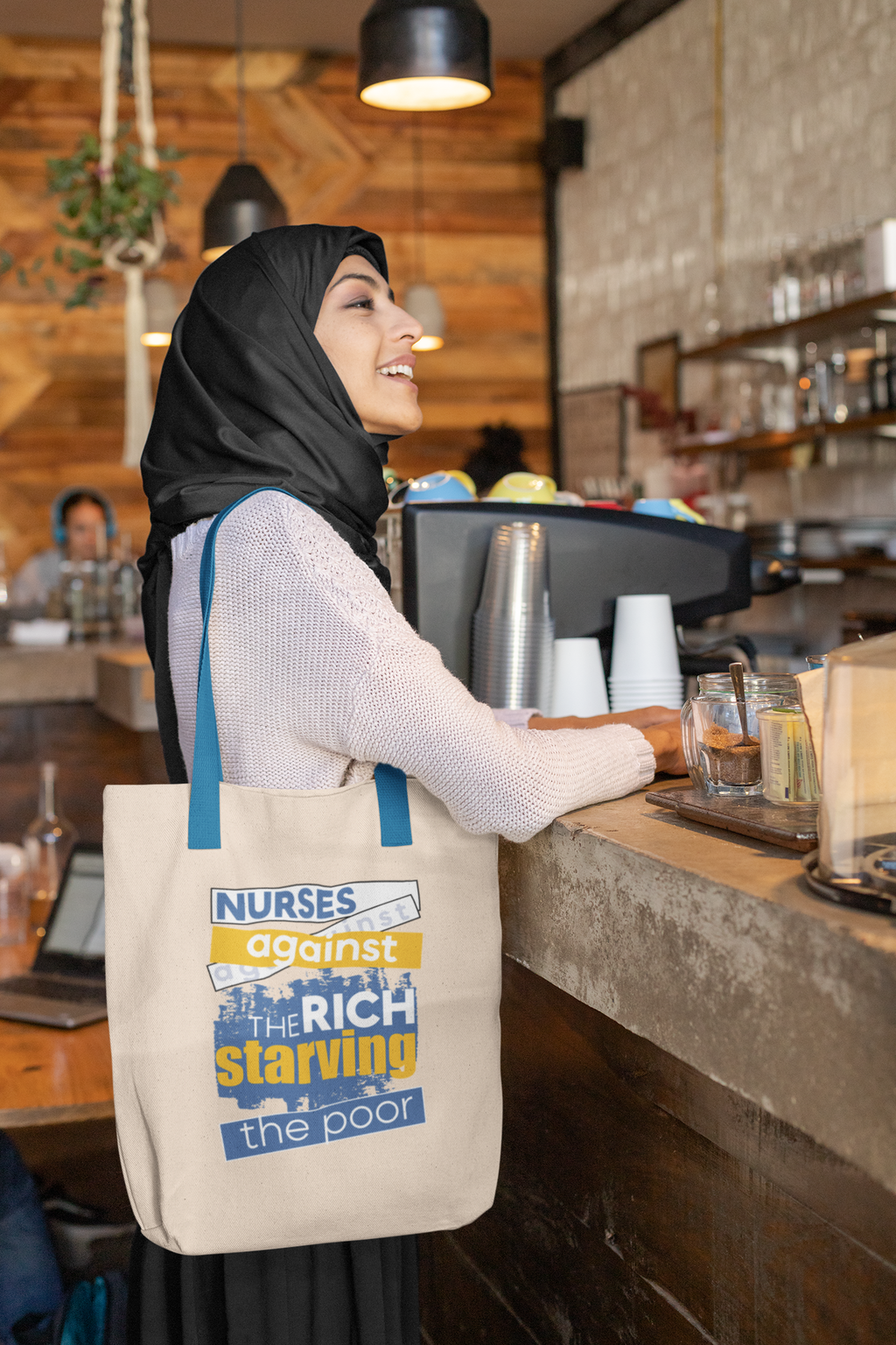 Eco Tote Bag - Free School Lunches For All (front) - Nurses Against The Rich Starving The Poor (back) - 100% certified organic cotton twill - NAH-TB-EC8000