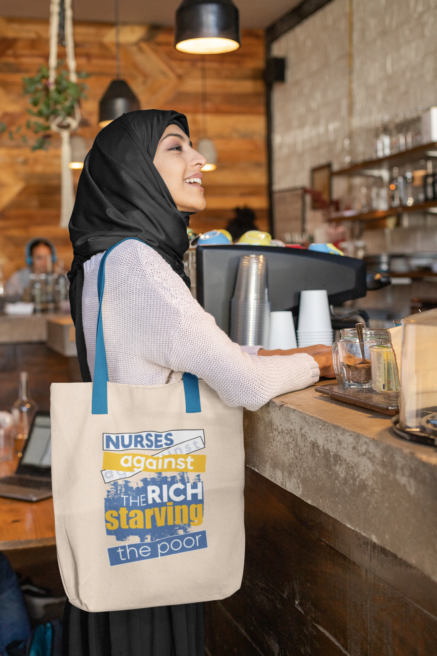 Eco Tote Bag - Free School Lunches For All (front) - Nurses Against The Rich Starving The Poor (back) - 100% certified organic cotton twill - NAH-TB-EC8000