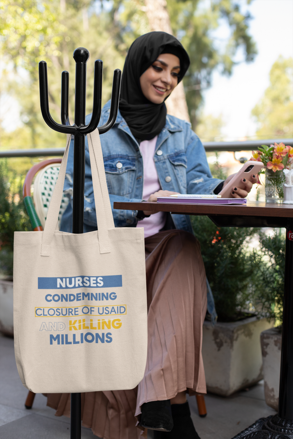 Eco Tote Bag - Nurses Condemning Closure of USAID (front) - Nurses For NIH CDC FEMA USAID And YOU (back) - 100% certified organic cotton twill - NFG-TB-EC8000
