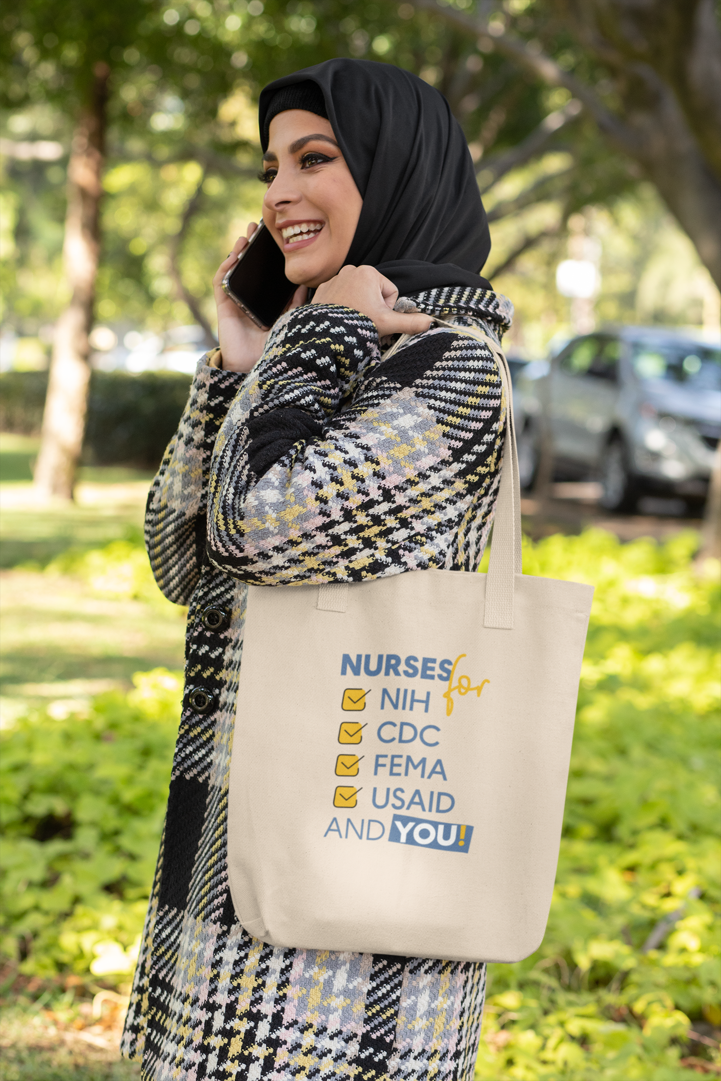 Eco Tote Bag - Nurses Condemning Closure of USAID (front) - Nurses For NIH CDC FEMA USAID And YOU (back) - 100% certified organic cotton twill - NFG-TB-EC8000