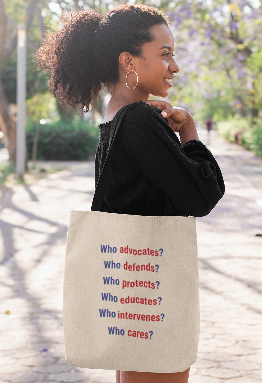 Eco Tote Bag - Save Lives Be A Nurse (front) - Who Advocates? Who Defends? (back) - 100% certified organic cotton twill - SLA-TB-EC8000