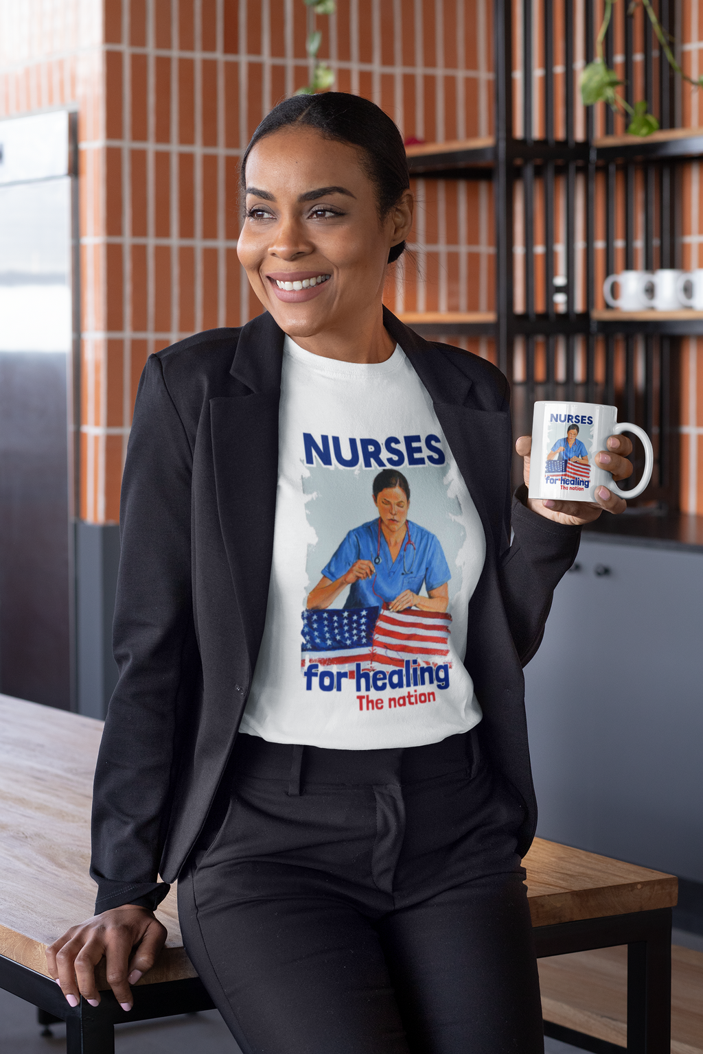 Unisex Medium fabric Cotton Tee - Nurses For Healing The Nation (front) - Nurses Standing Up For Humanity (back) - 100% cotton - NFH-T-G5000