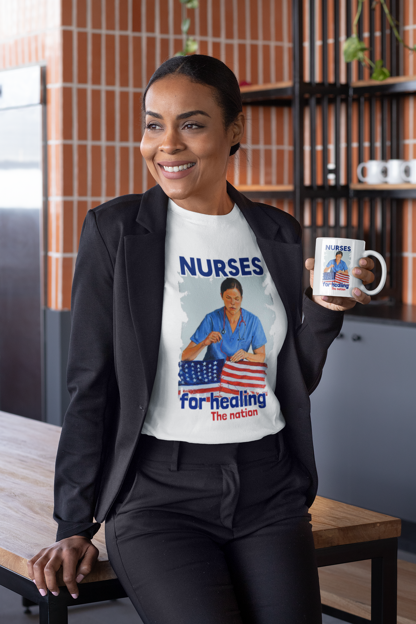 Unisex Medium fabric Cotton Tee - Nurses For Healing The Nation (front) - Nurses Standing Up For Humanity (back) - 100% cotton - NFH-T-G5000