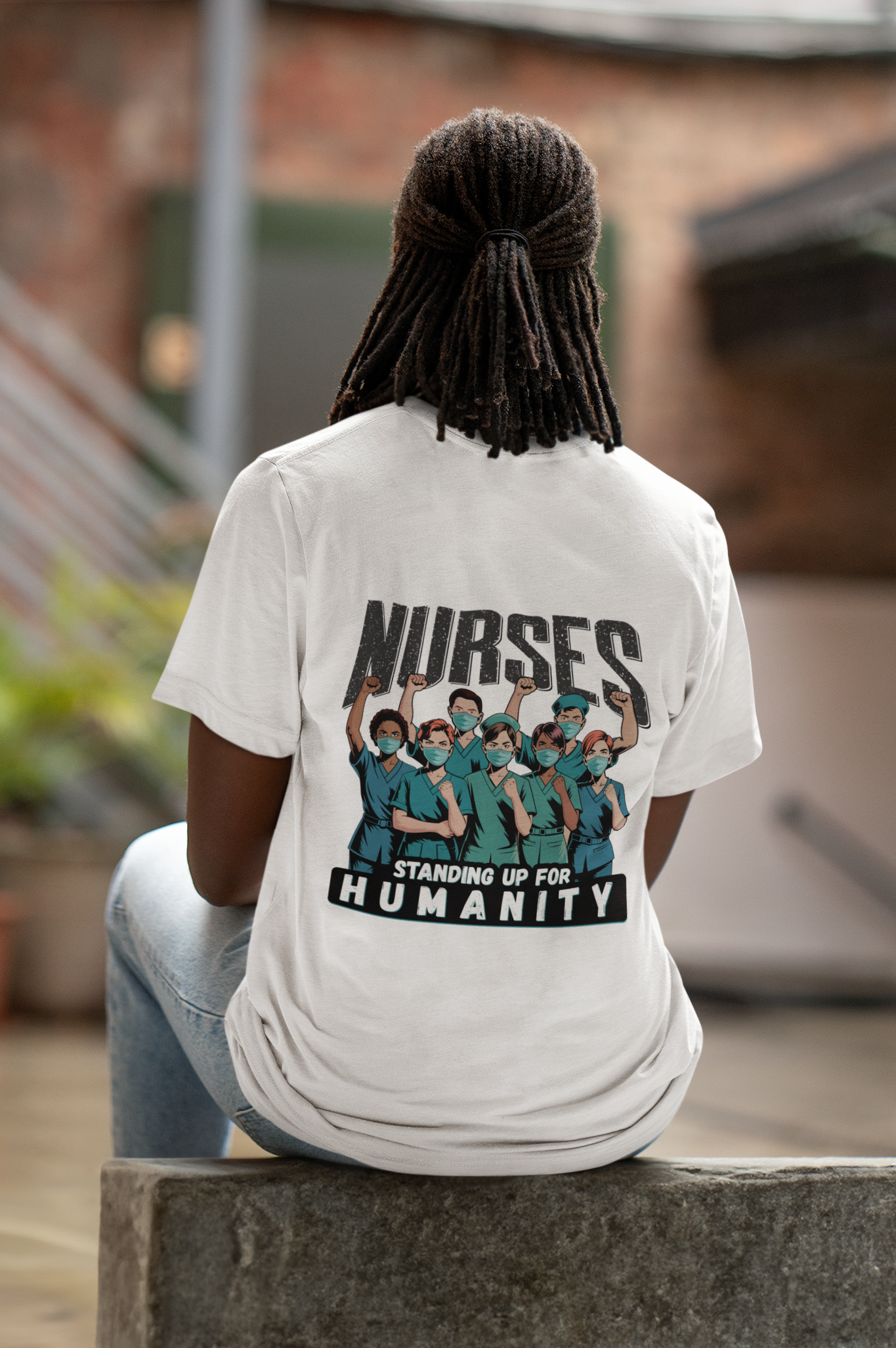 Unisex Medium fabric Cotton Tee - Nurses For Healing The Nation (front) - Nurses Standing Up For Humanity (back) - 100% cotton - NFH-T-G5000