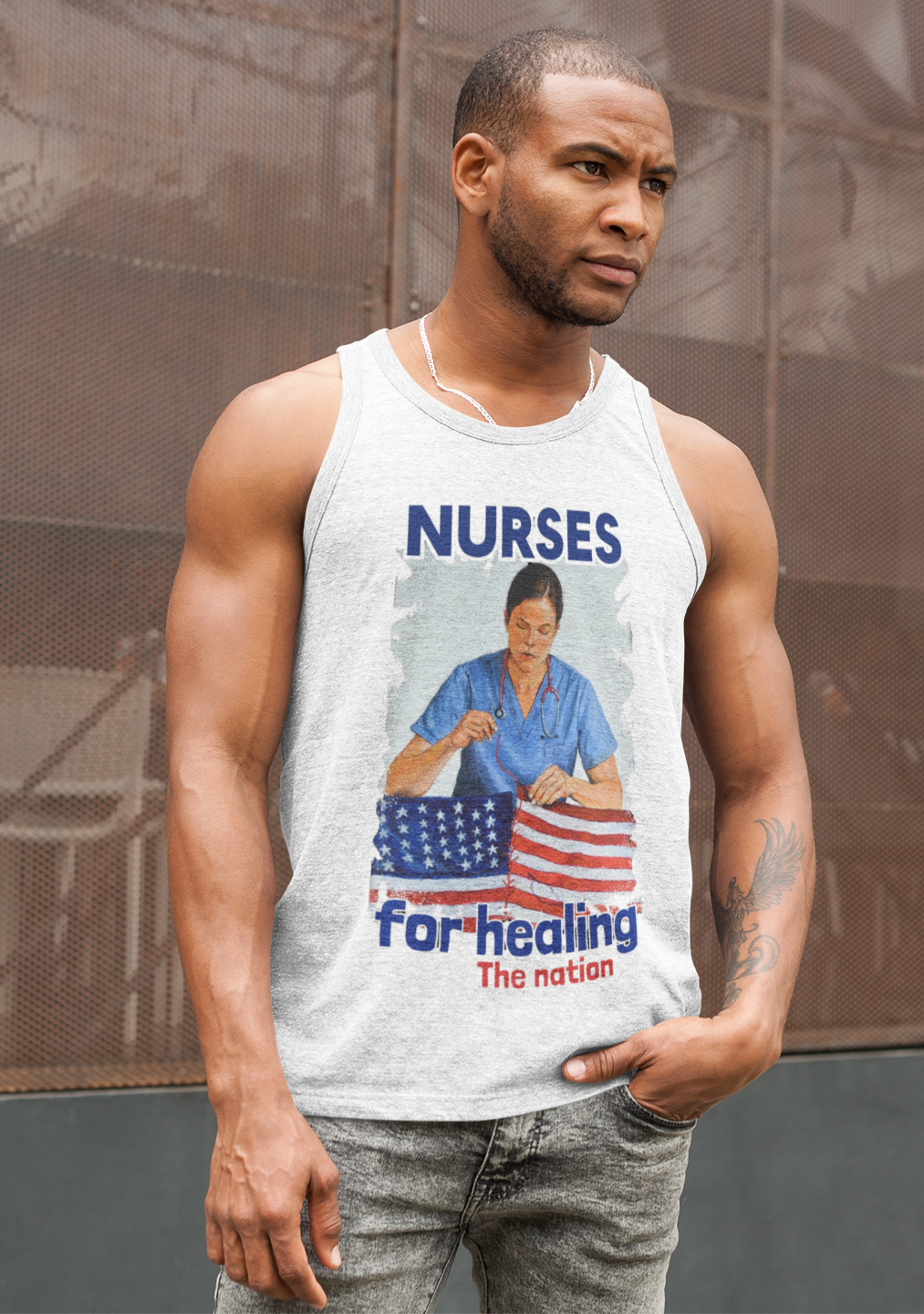 Unisex Light fabric Jersey Tank - Nurses For Healing The Nation (front) - Nurses Standing Up For Humanity (back) - 100% Airlume combed and ring-spun cotton - NFH-K-BC3480