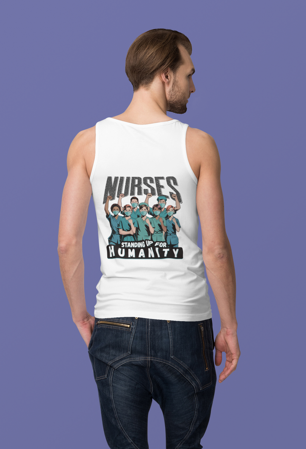 Unisex Light fabric Jersey Tank - Nurses For Healing The Nation (front) - Nurses Standing Up For Humanity (back) - 100% Airlume combed and ring-spun cotton - NFH-K-BC3480